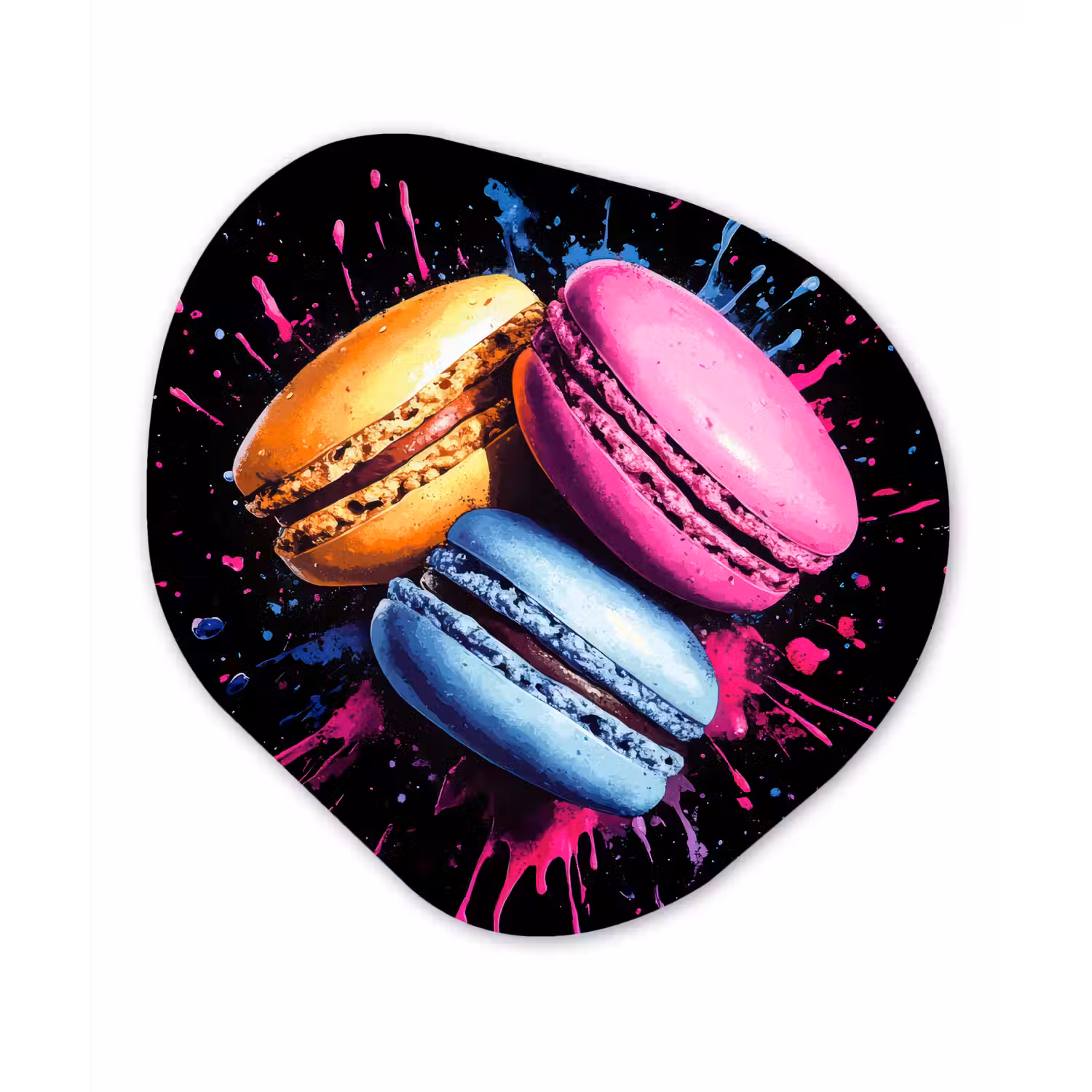 Macarons - Dessert - Graffiti - Kleurrijk - Roze - Blauw - Geel Wandcirkel Organisch Plexiglas middel -3d