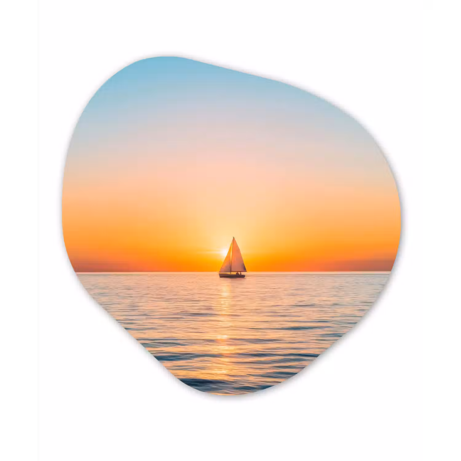 Zee - Zeilboot - Zonsondergang Wandcirkel Organisch Plexiglas middel -3d