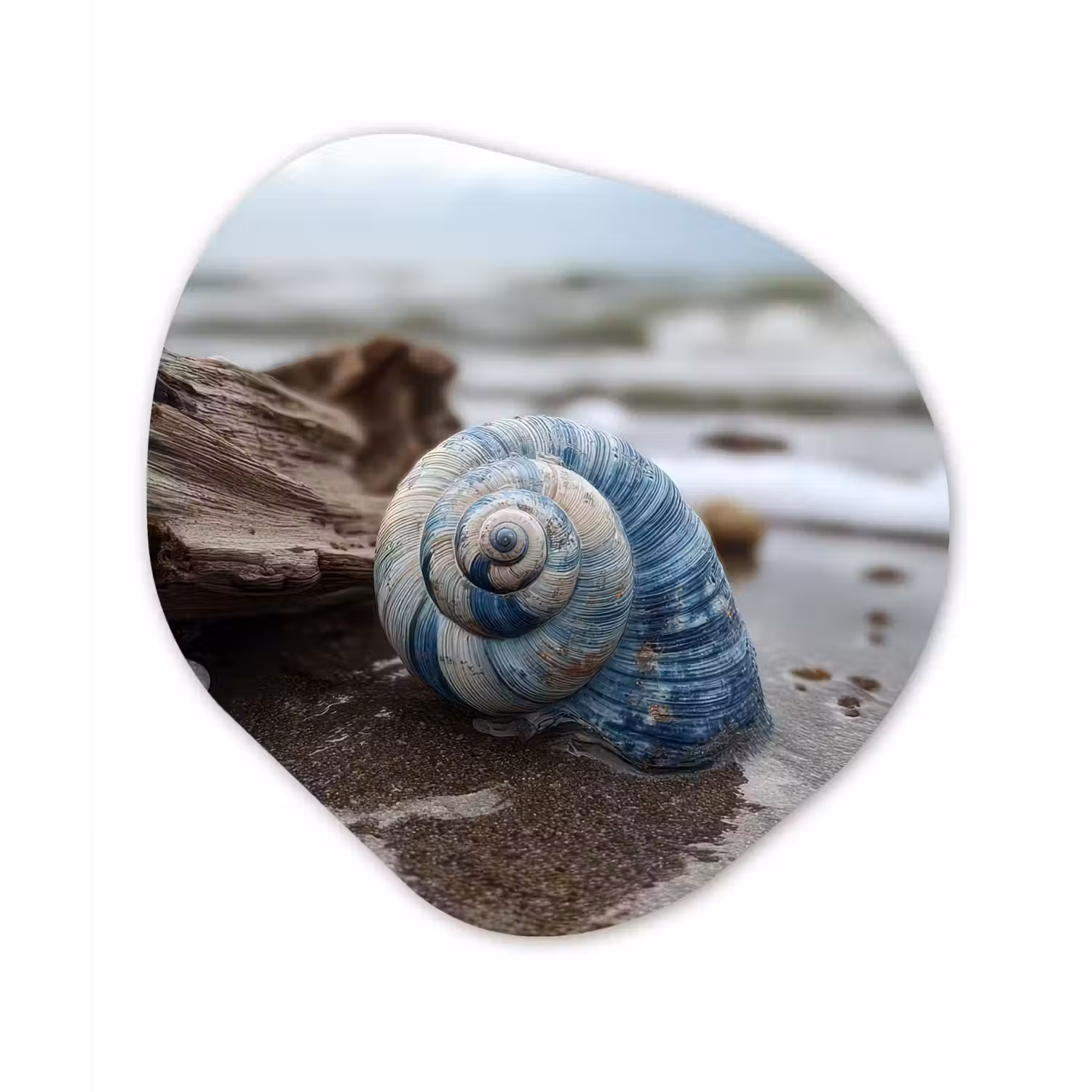 Schelp - Strand - Blauw - Zee Wandcirkel Organisch Plexiglas middel -3d