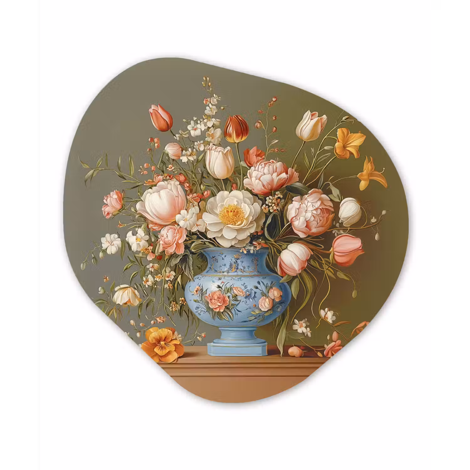 Neutral - Bloemen - Boeket - Vaas Wandcirkel Organisch Plexiglas middel -3d