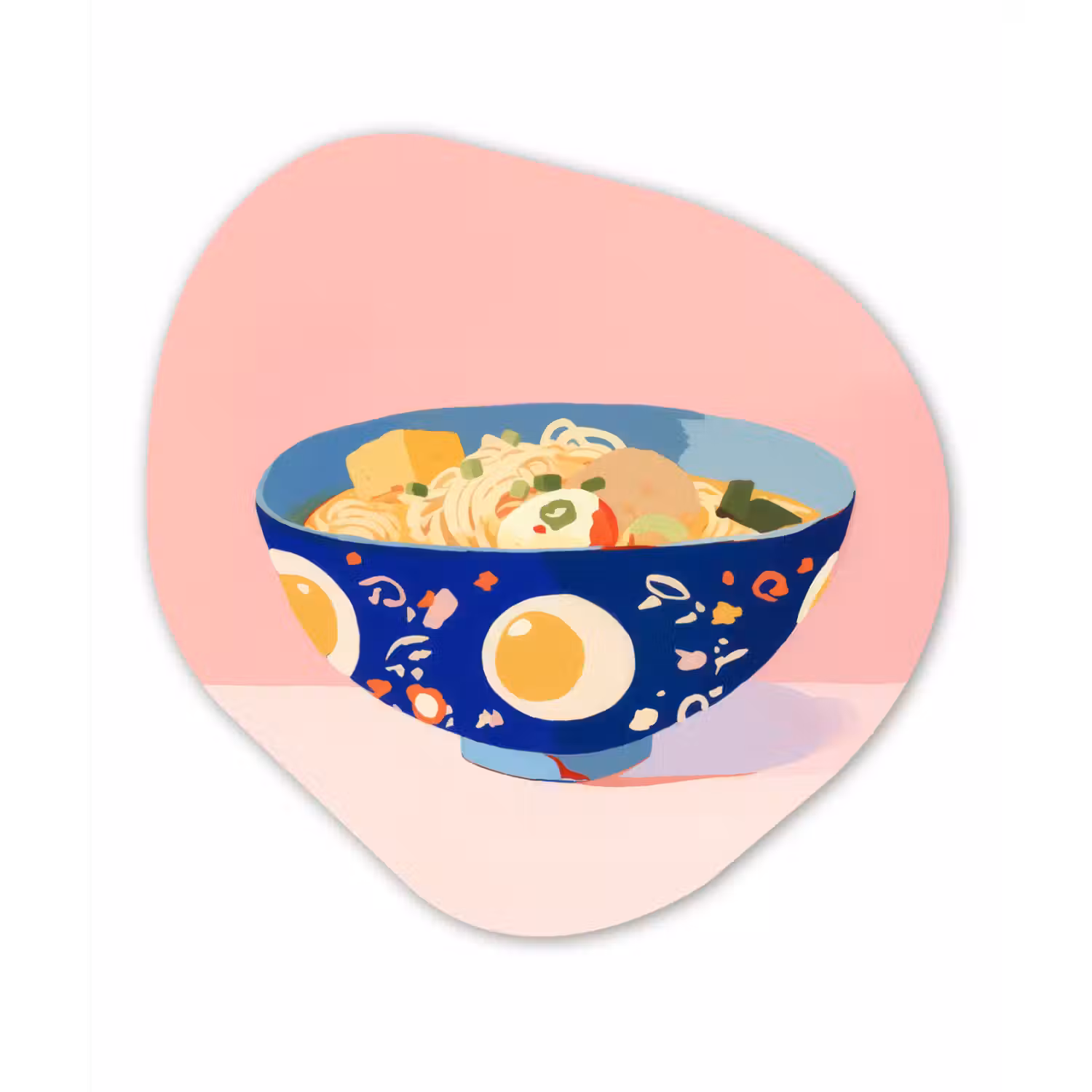 Noodles - Kom - Blauw - Illustratie Wandcirkel Organisch Plexiglas middel -3d