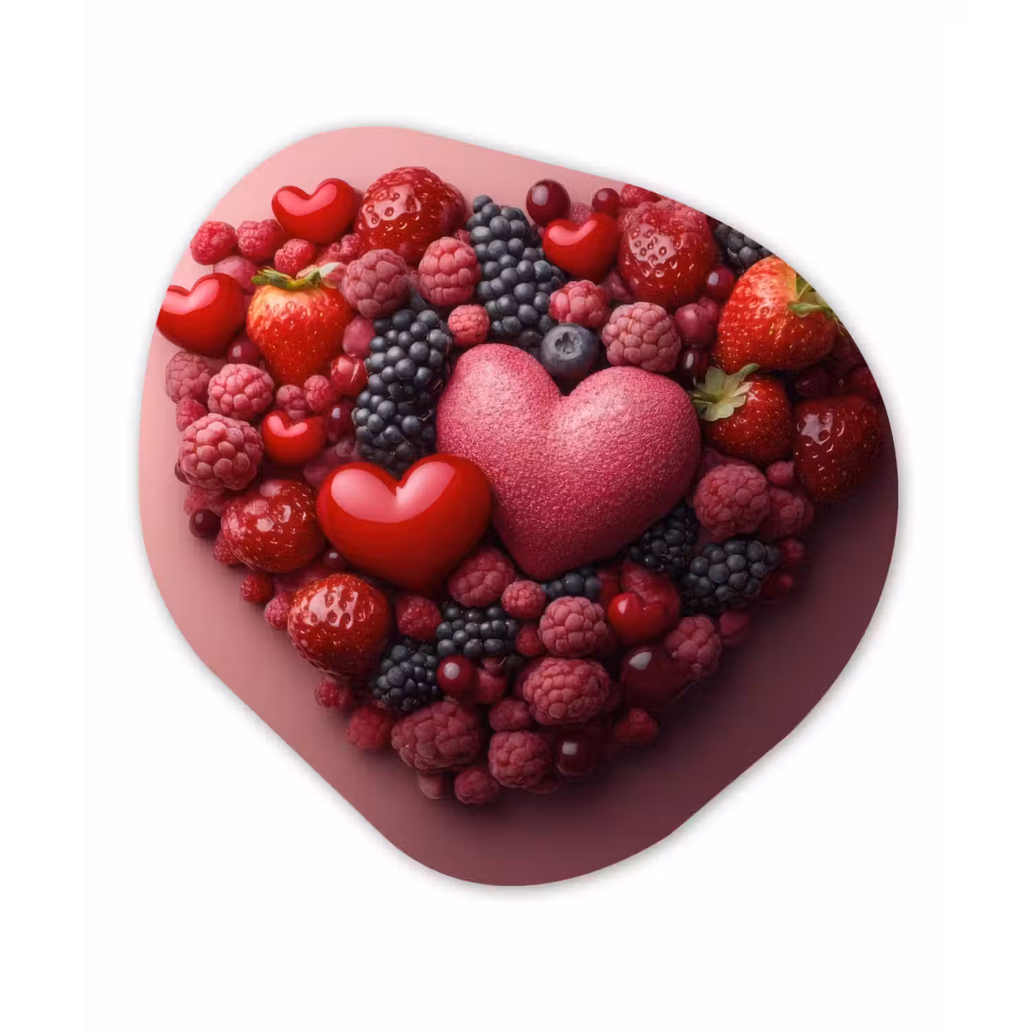 Fruit - Hartjes - Aardbeien - Frambozen - Bosbessen Wandcirkel Organisch Plexiglas middel -3d