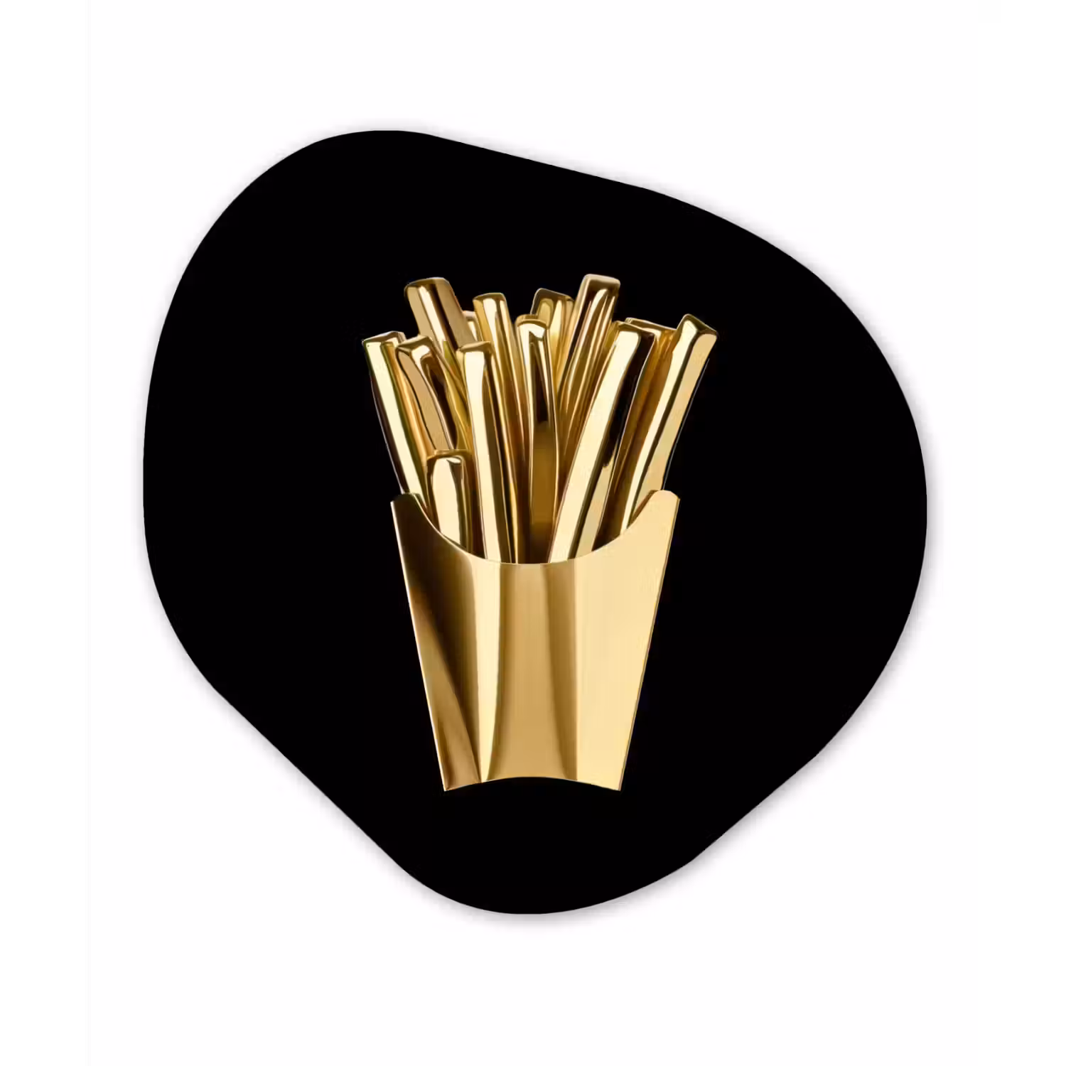 Friet - Goud - Chrome - Eten Wandcirkel Organisch Plexiglas middel -3d