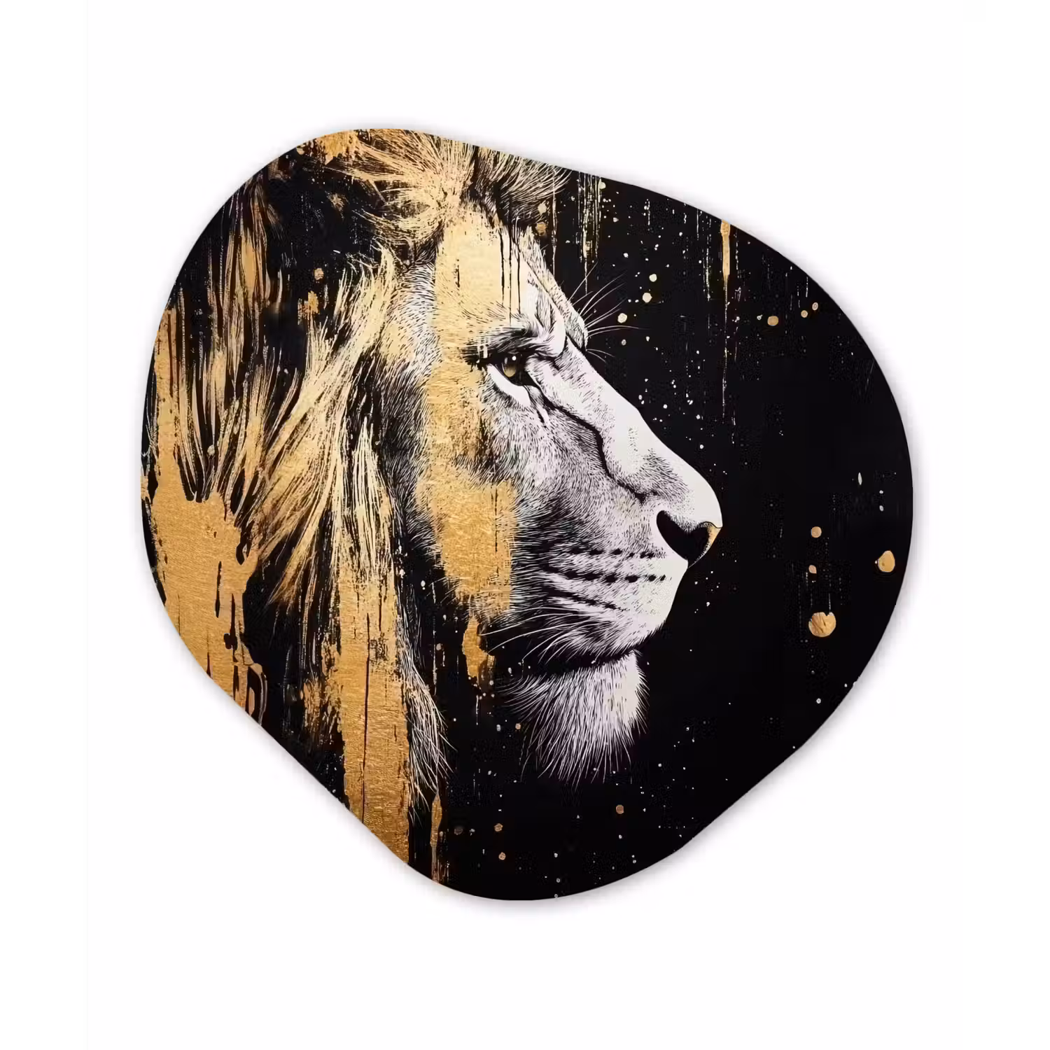 Portret - Leeuw - Abstract - Goud Wandcirkel Organisch Plexiglas middel -3d