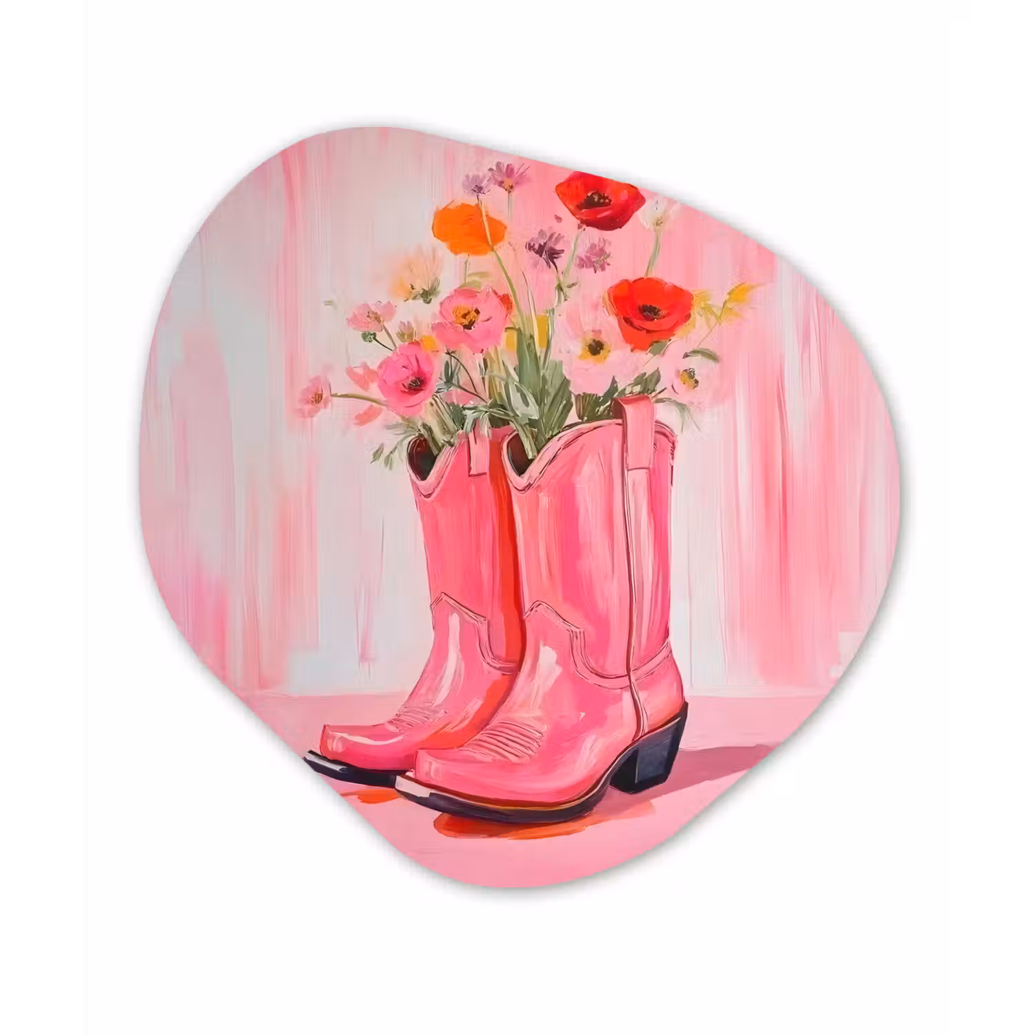 Roze - Bloemen - Cowboy Wandcirkel Organisch Plexiglas middel -3d