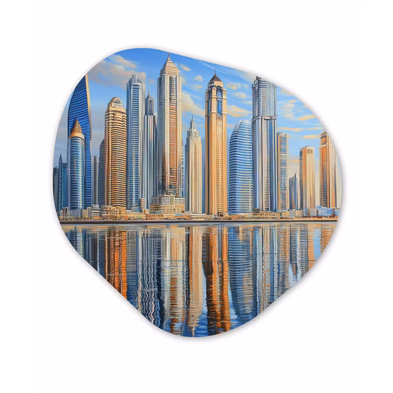 Skyline - Wolkenkrabbers - Water - Blauw Wandcirkel Organisch Plexiglas middel -3d