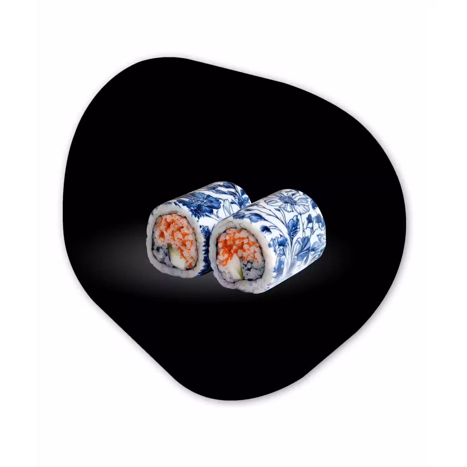 Sushi - Delfts blauw - Rijst - Vis - Elegant Wandcirkel Organisch Plexiglas middel -3d