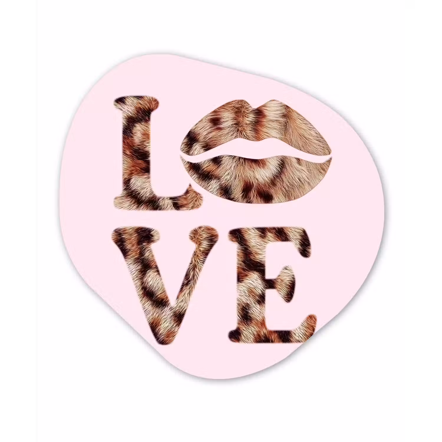 Tekst - Love - Pantervacht - Lichtroze Wandcirkel Organisch Plexiglas middel -3d