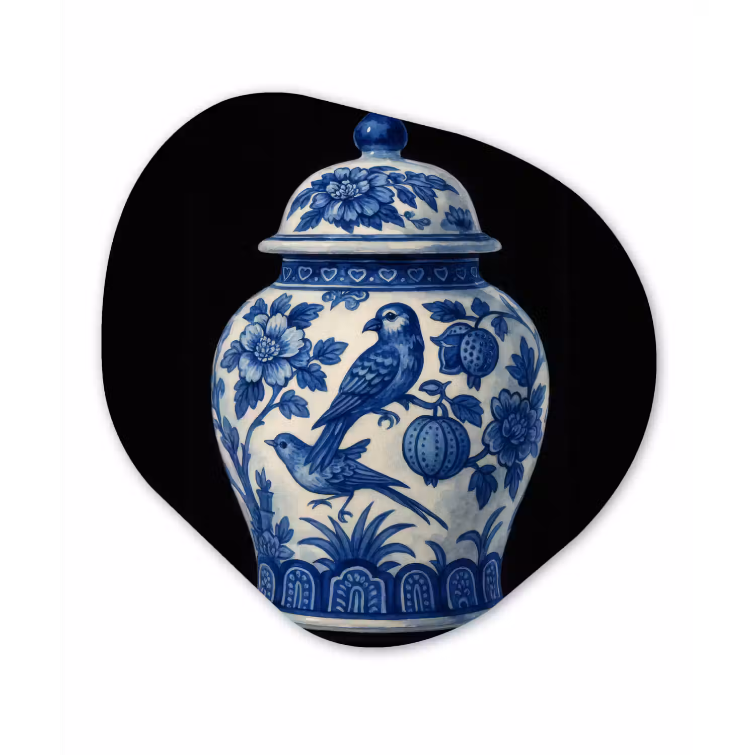 Pot - Delfts Blauw - Bloemen Wandcirkel Organisch Plexiglas middel -3d