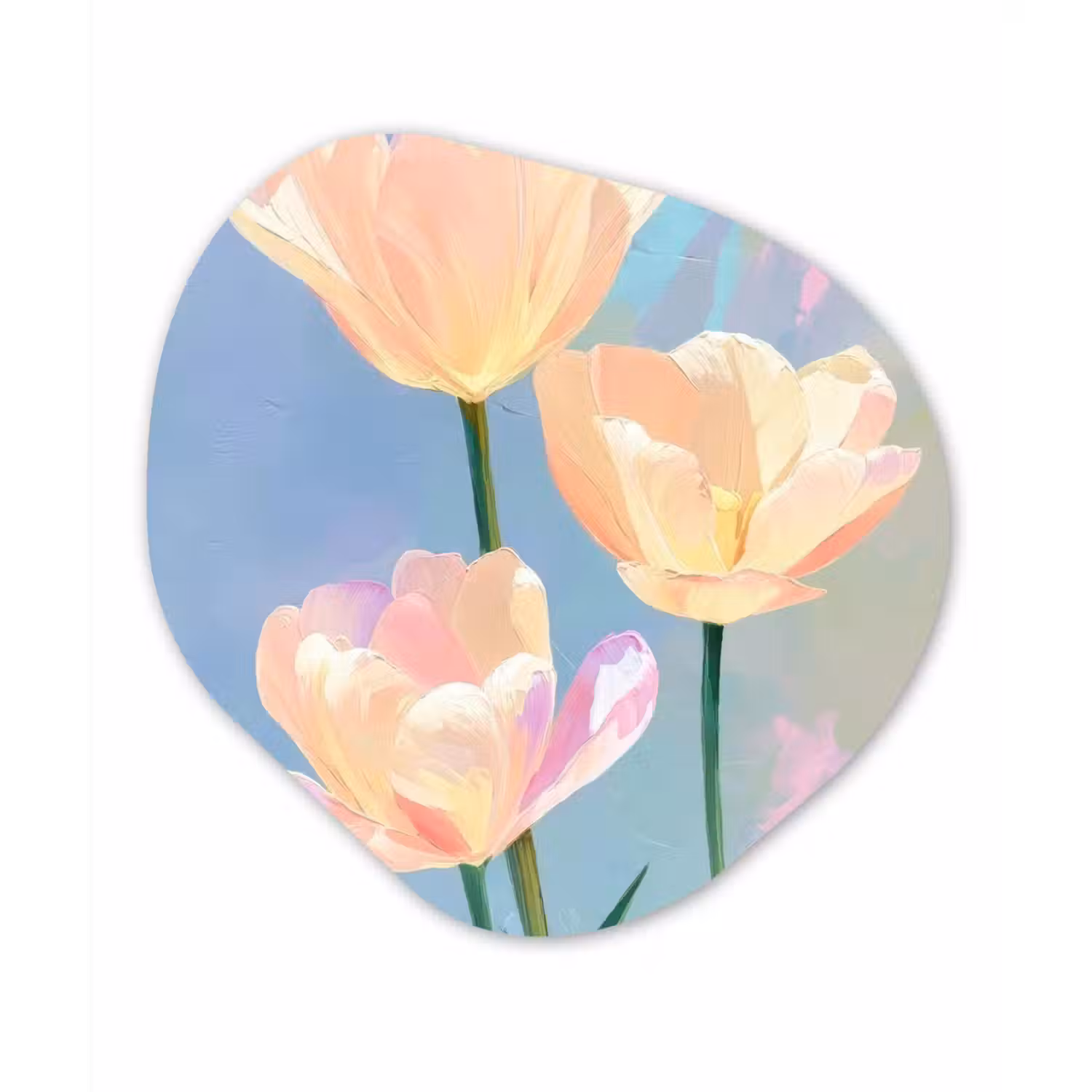 Tulpen - Roze accenten - Blauw Wandcirkel Organisch Plexiglas middel -3d