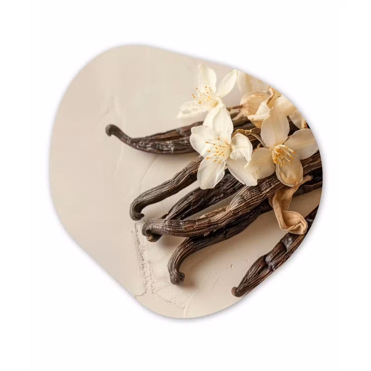 Vanille - Bloemen - Beige Wandcirkel Organisch Plexiglas middel -3d