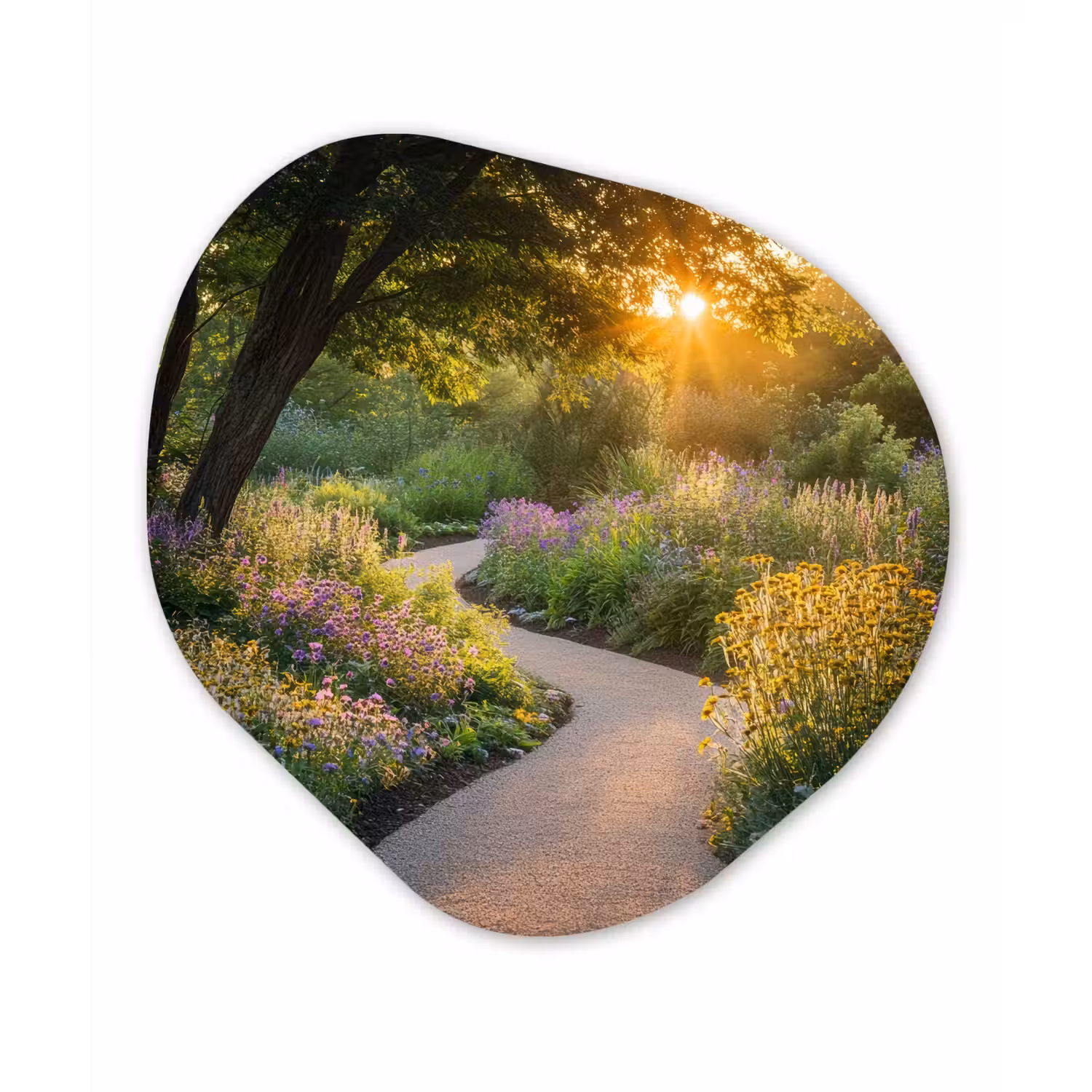 Pad - Bloemen - Park Wandcirkel Organisch Plexiglas middel -3d