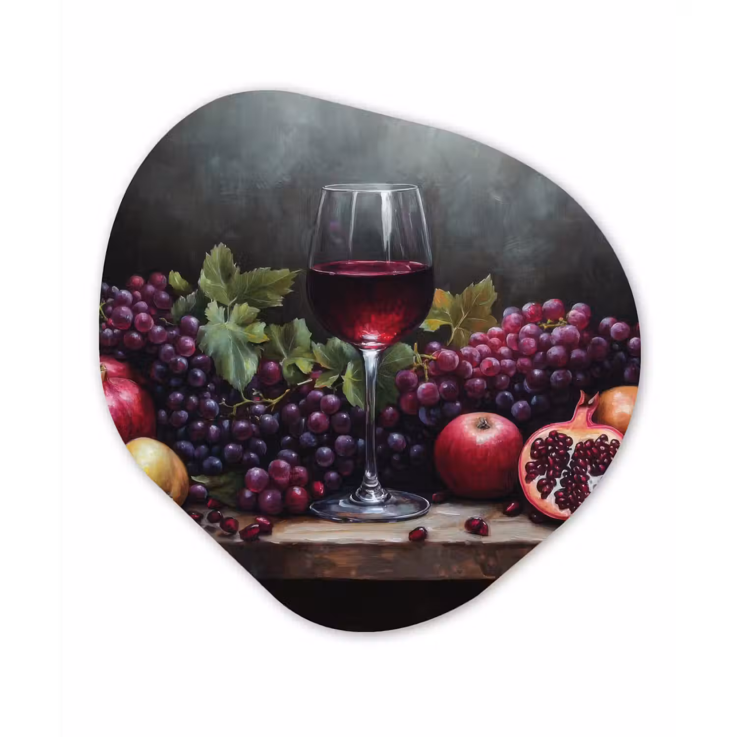 Wijn - Fruit - Stilleven Wandcirkel Organisch Plexiglas middel -3d