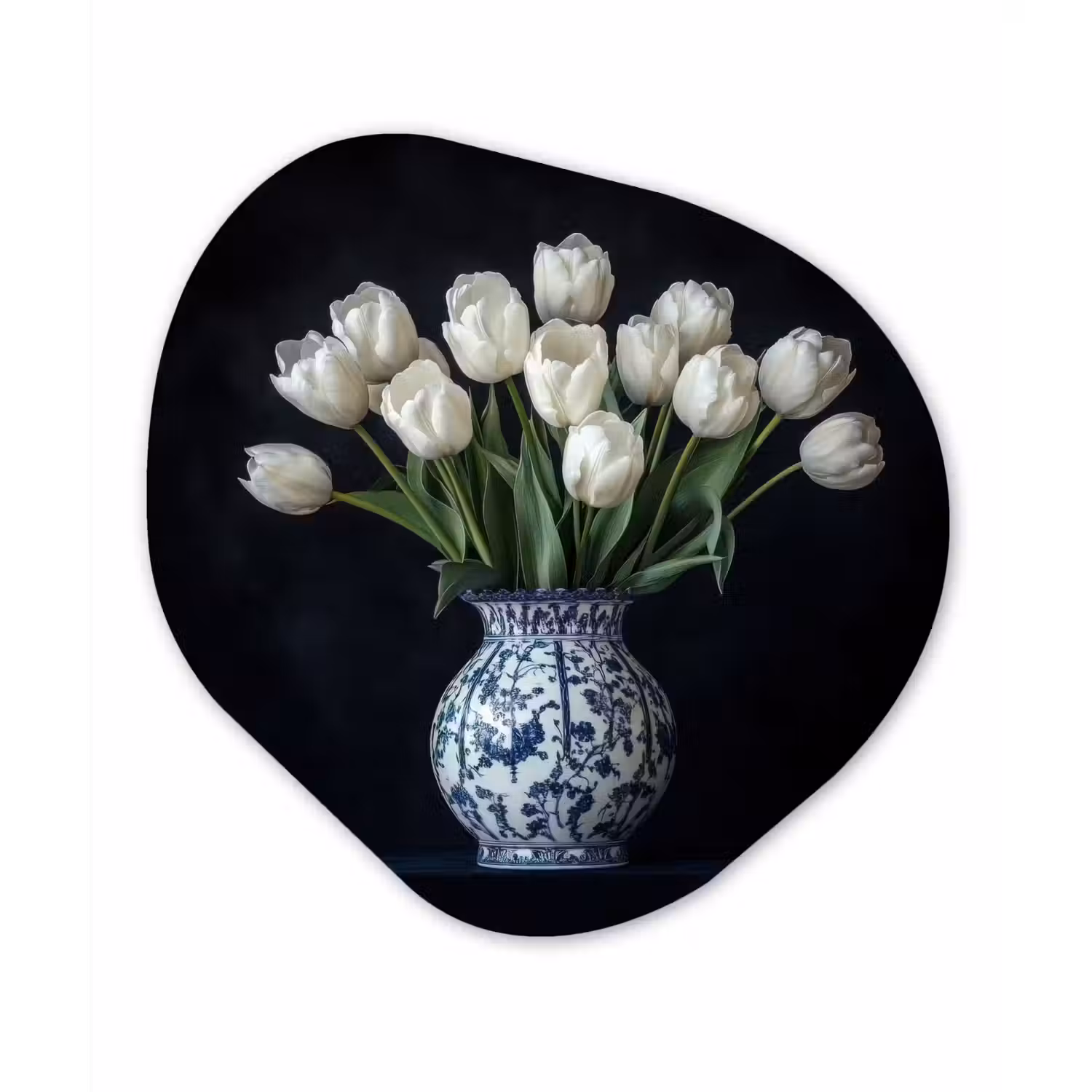 Wit - Bloemen - Tulpen - Vaas Wandcirkel Organisch Plexiglas middel -3d