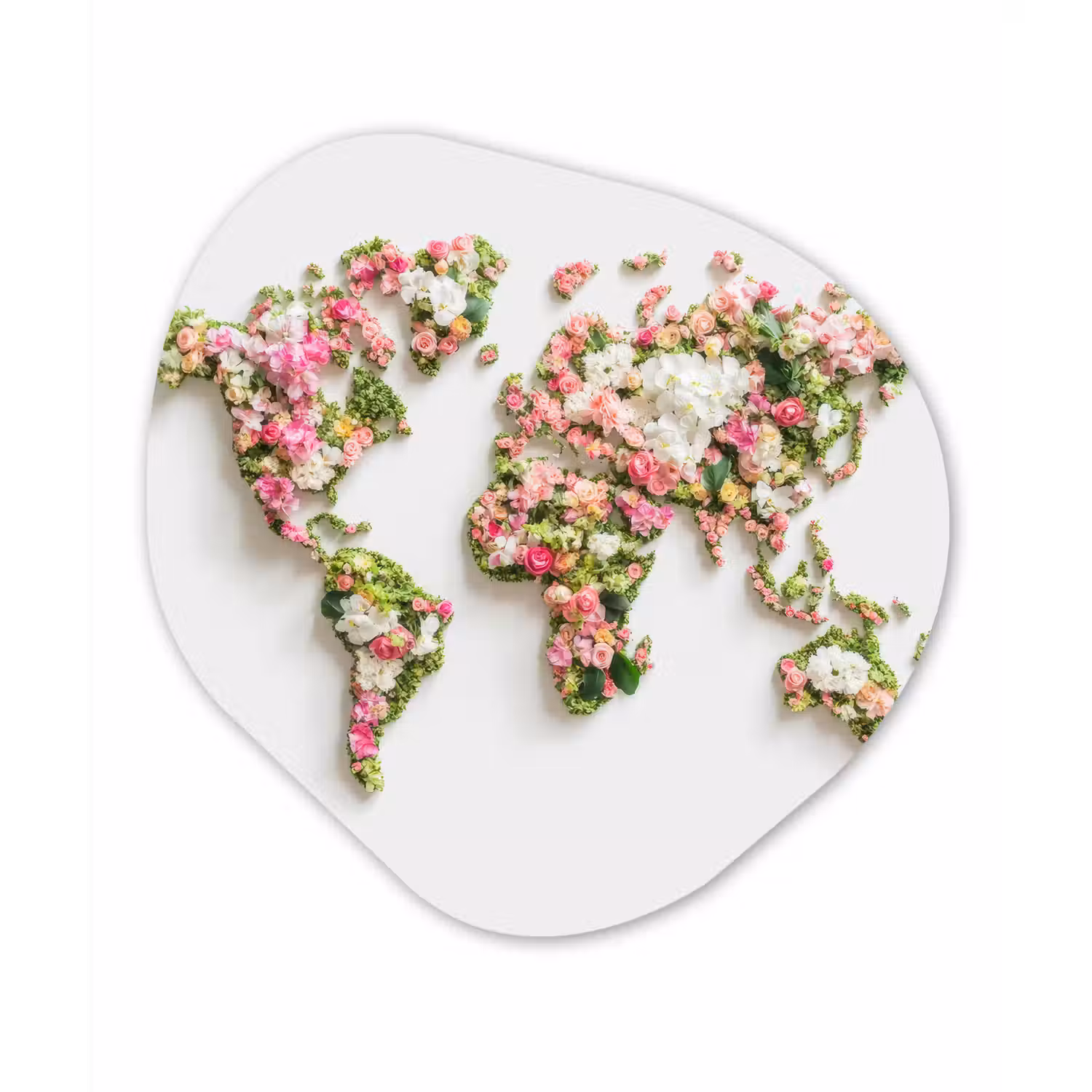 Wereldkaart - Bloemen - Subtiel Wandcirkel Organisch Plexiglas middel -3d