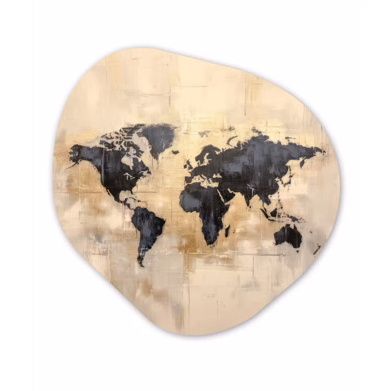 Wereldkaart - Goud - Zwart - Abstract Wandcirkel Organisch Plexiglas middel -3d
