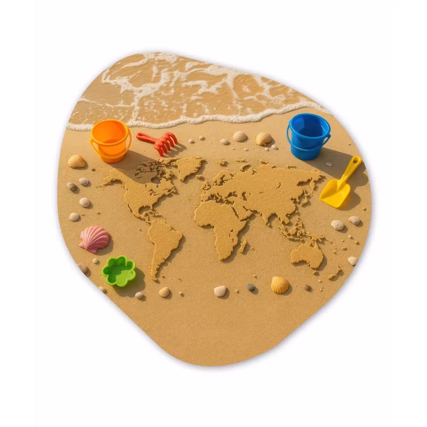Wereldkaart - Zand - Kleurrijk - Zomer Wandcirkel Organisch Plexiglas middel -3d