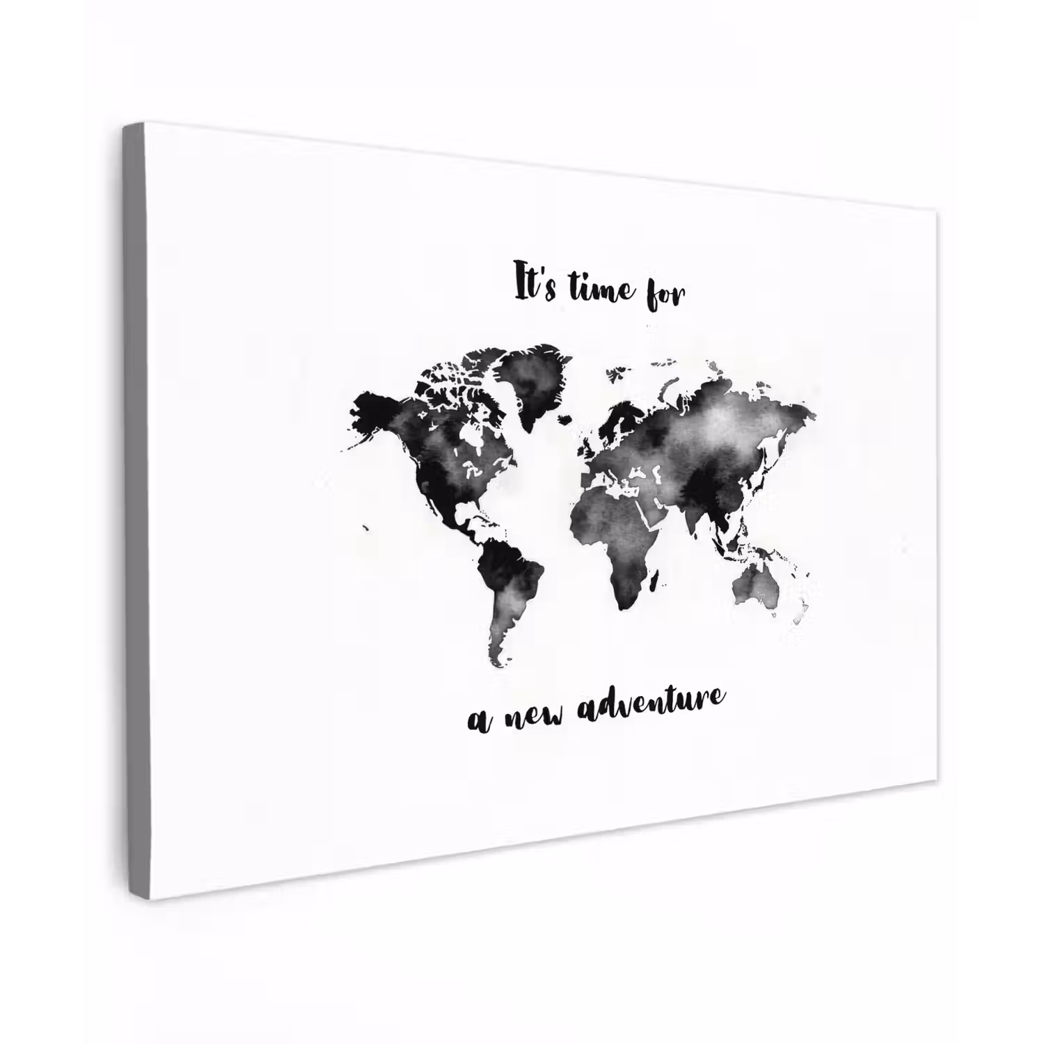 Avontuur - Quote - Wereldkaart - Zwart Tuinposter op houten frame 2 cm dik klein -3d