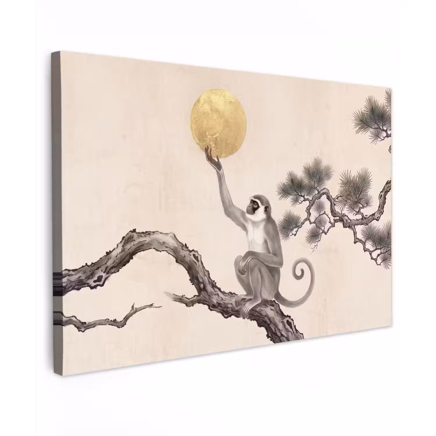 Aap - Maan - Goud Tuinposter op houten frame 2 cm dik klein -3d
