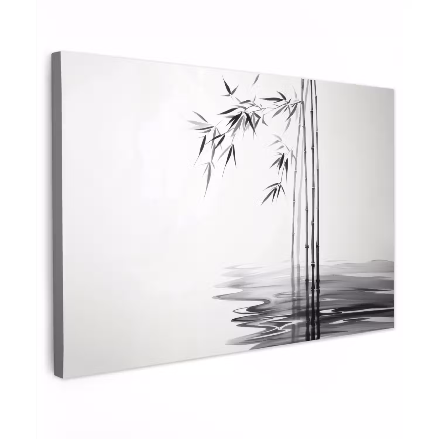 Bamboestammen - Water - Minimalistisch - Wit Tuinposter op houten frame 2 cm dik klein -3d