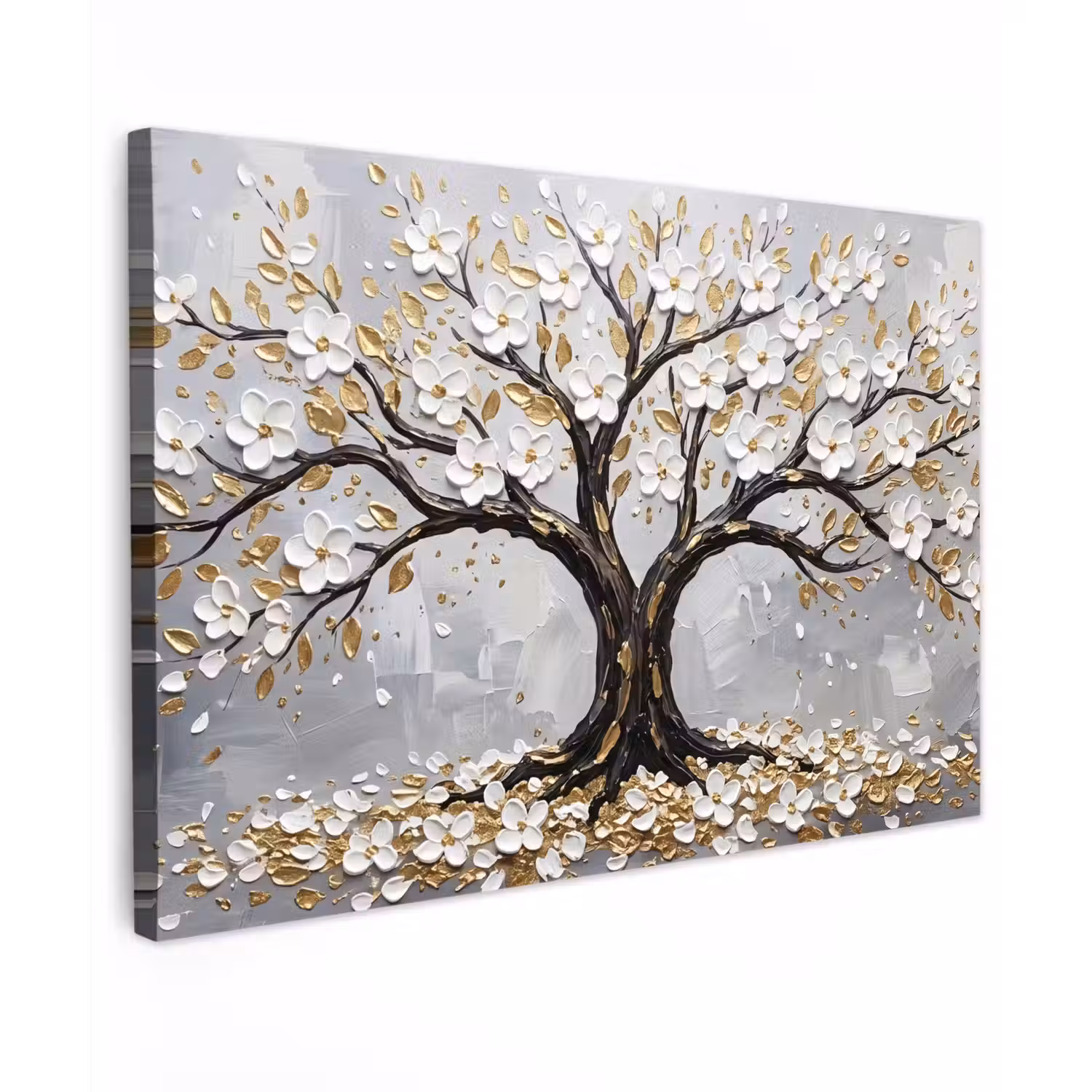 Boom - Bloemen - Natuur - Abstract - Wit Tuinposter op houten frame 2 cm dik klein -3d