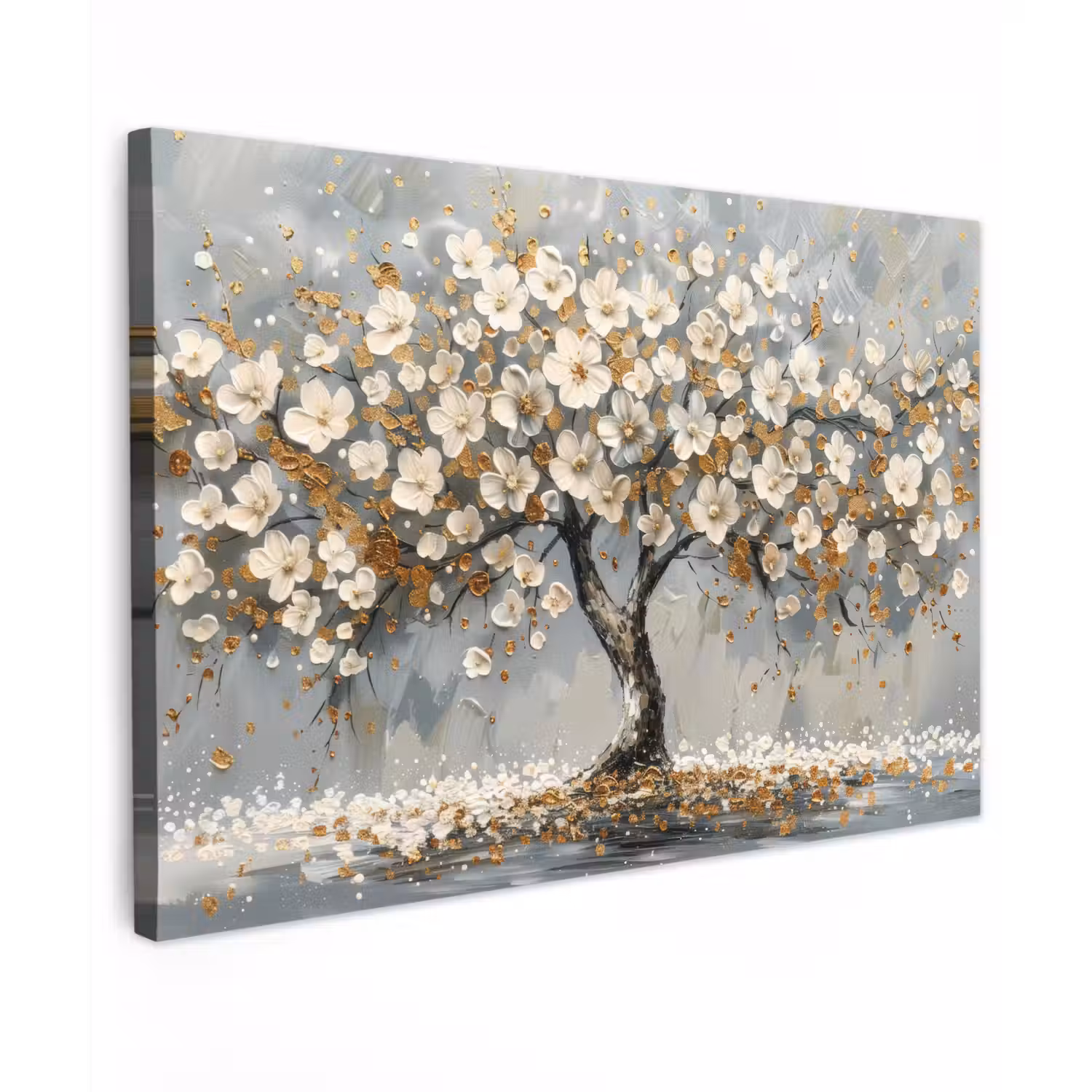 Boom - Bloemen - Wit - Natuur - Kunst Tuinposter op houten frame 2 cm dik klein -3d
