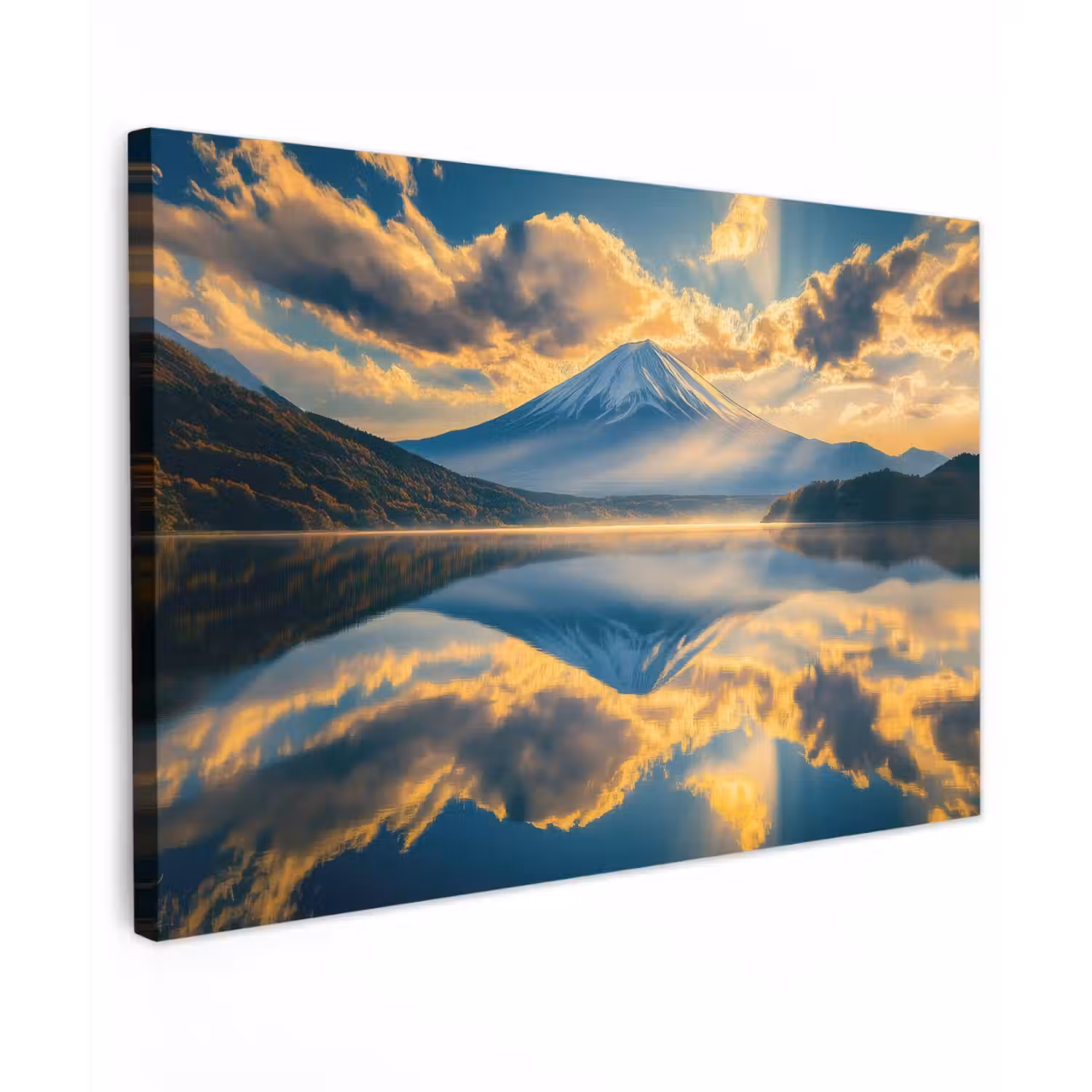 Berg - Rivier - Zonsondergang Tuinposter op houten frame 2 cm dik klein -3d