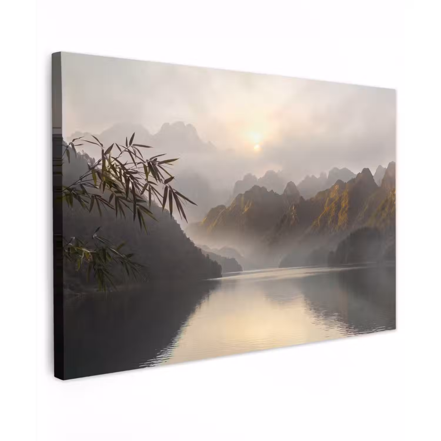 Bergen - Water - Mist - Natuur - Landschap Tuinposter op houten frame 2 cm dik klein -3d