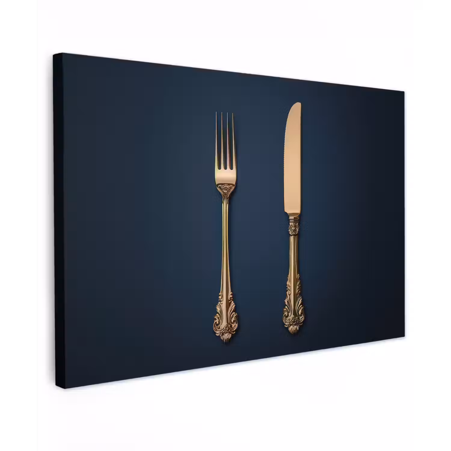 Bestek - Donkerblauw - Goud Tuinposter op houten frame 2 cm dik klein -3d