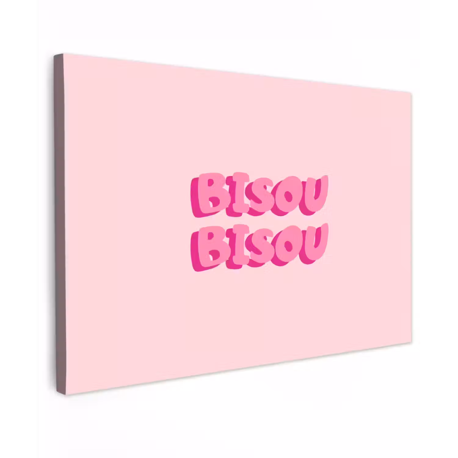 Bisou - Roze - Dikke letters Tuinposter op houten frame 2 cm dik klein -3d