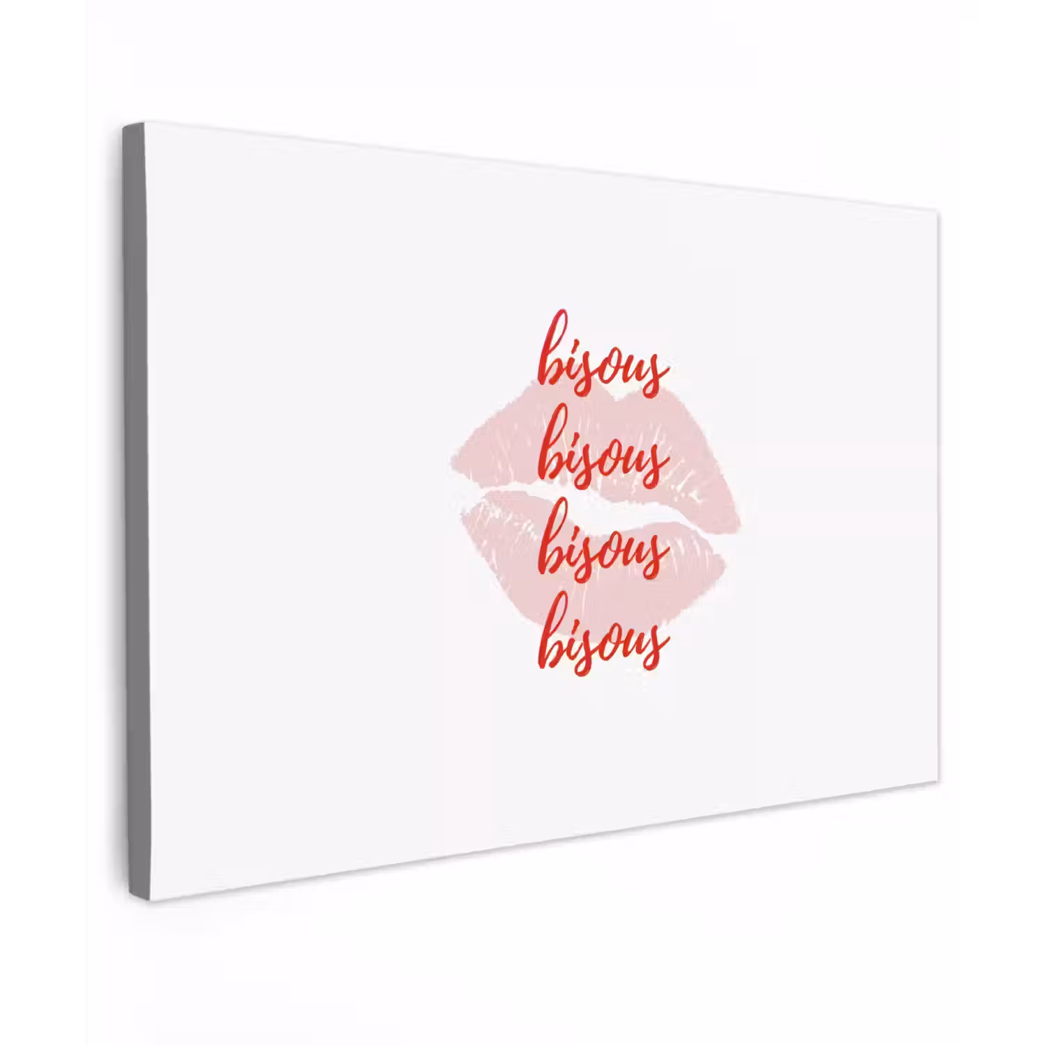 Bisous - Lip - Wit - Rood Tuinposter op houten frame 2 cm dik klein -3d