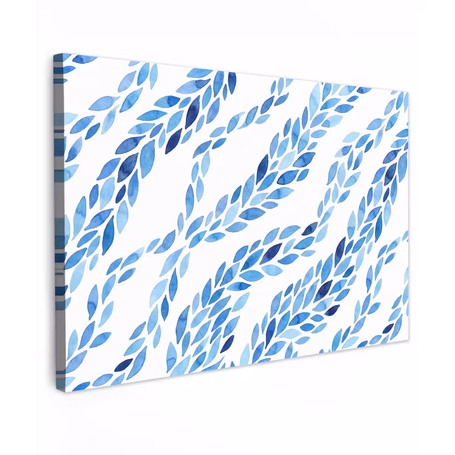 Bladeren - Aquarel - Patroon - Modern - Blauw Tuinposter op houten frame 2 cm dik klein -3d