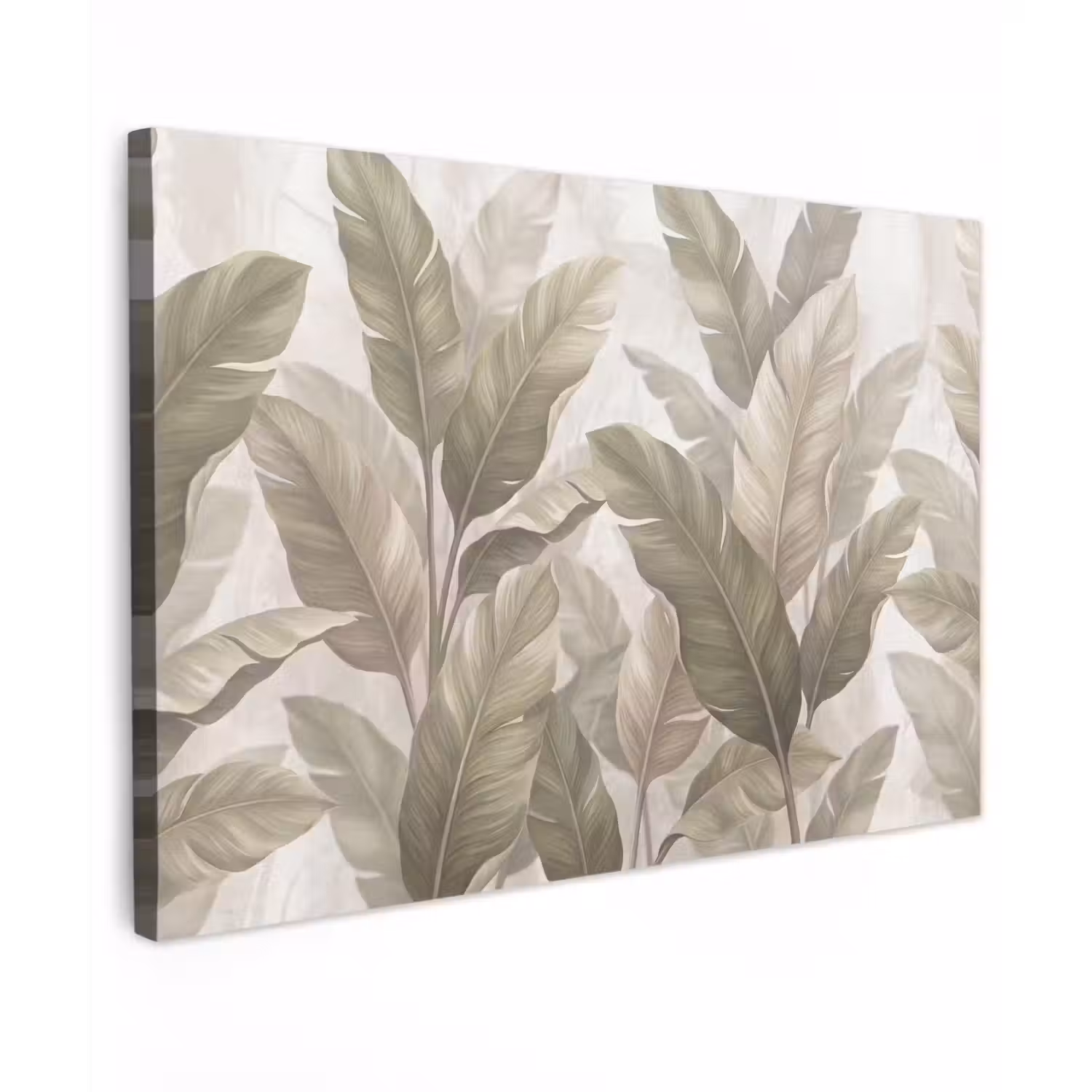 Bladeren - Tropisch - Natuur - Abstract - Beige Tuinposter op houten frame 2 cm dik klein -3d