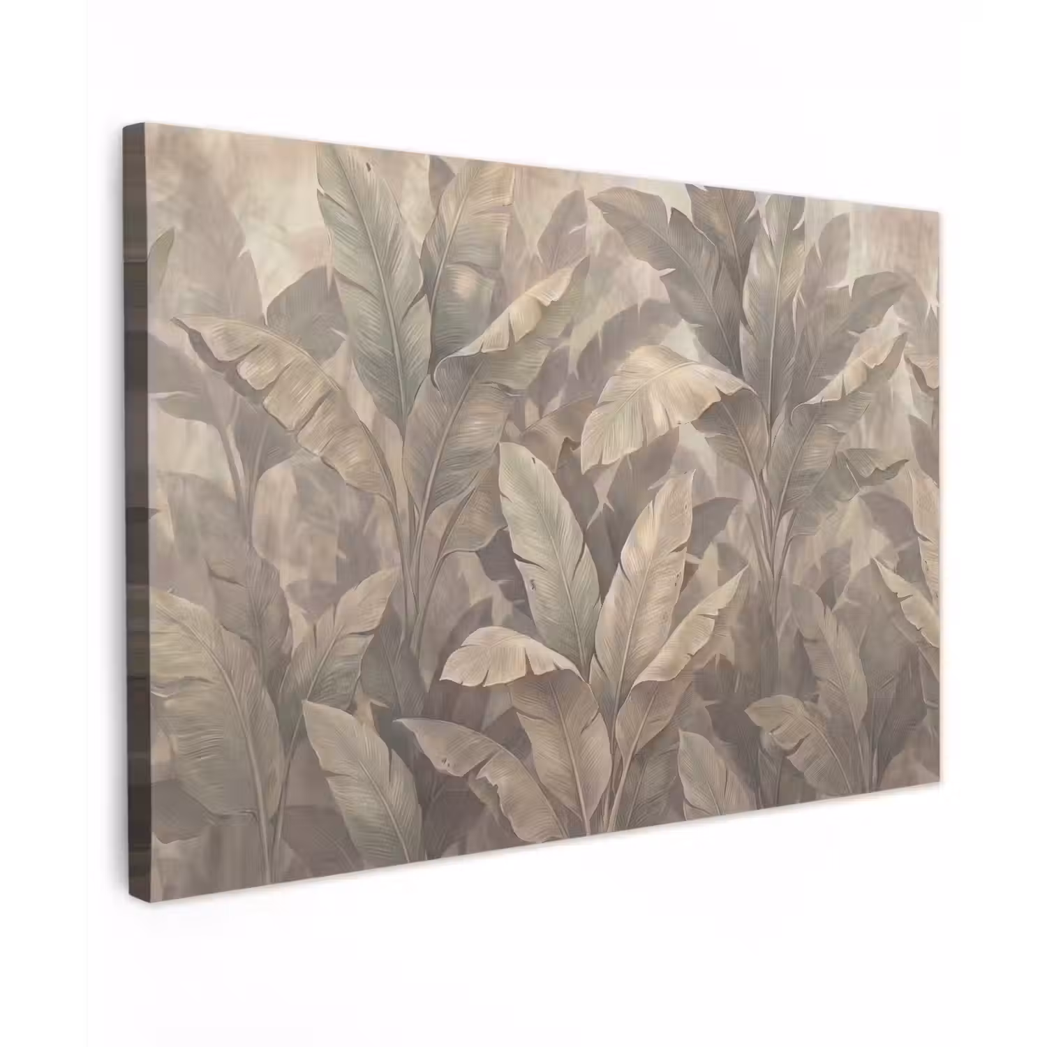 Bladeren - Tropisch - Natuur - Modern - Beige Tuinposter op houten frame 2 cm dik klein -3d