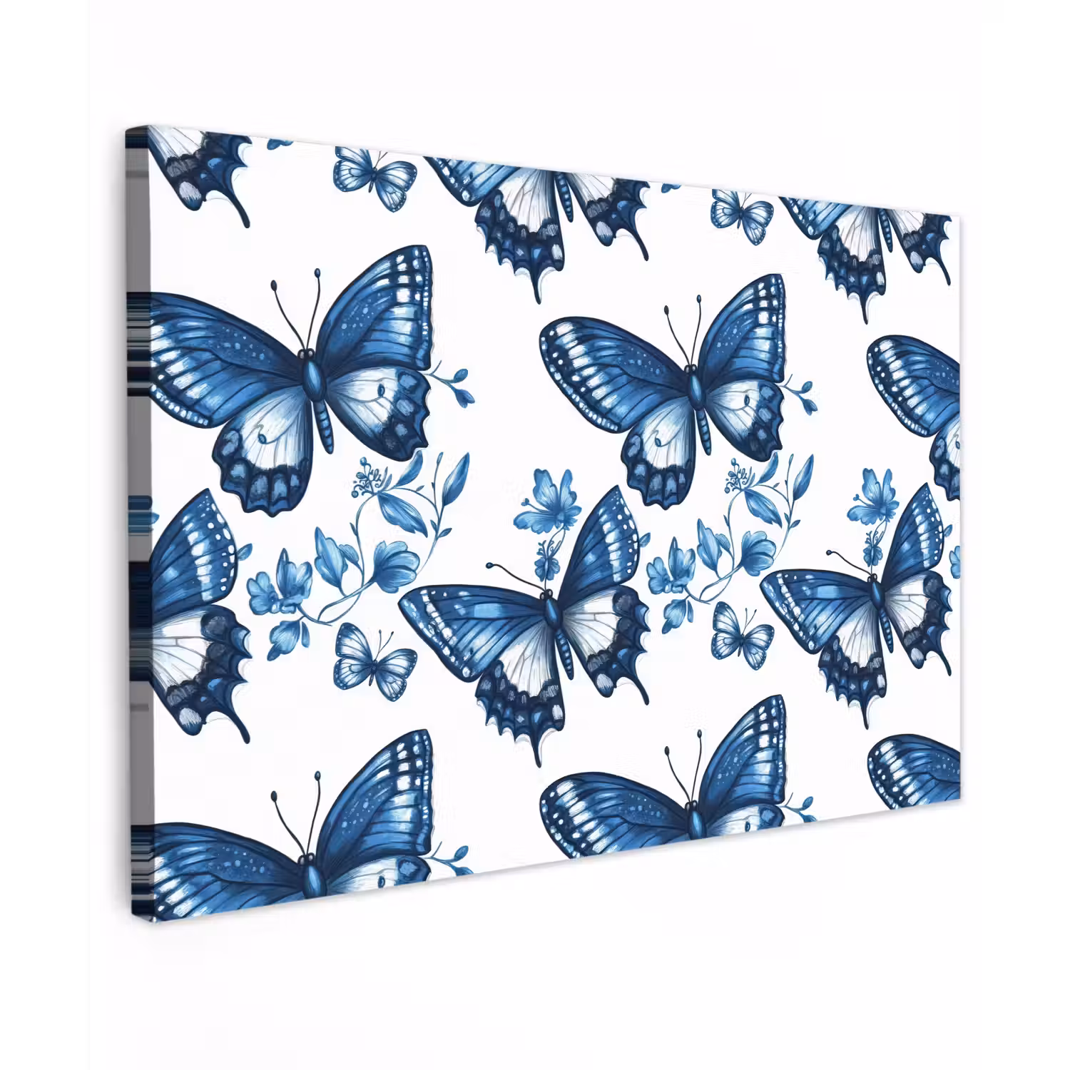 Blauw - Vlinders - Bloemen - Wit Tuinposter op houten frame 2 cm dik klein 845 -3d