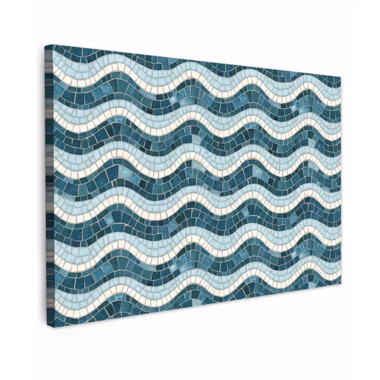 Blauw - Wit - Mozaïek - Golvend Tuinposter op houten frame 2 cm dik klein 845 -3d