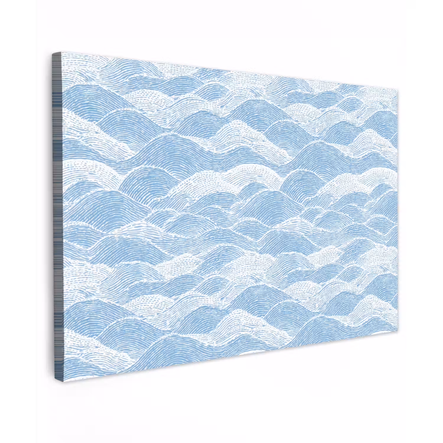 Blauw - Wit - Golven - Getekend Tuinposter op houten frame 2 cm dik klein 845 -3d