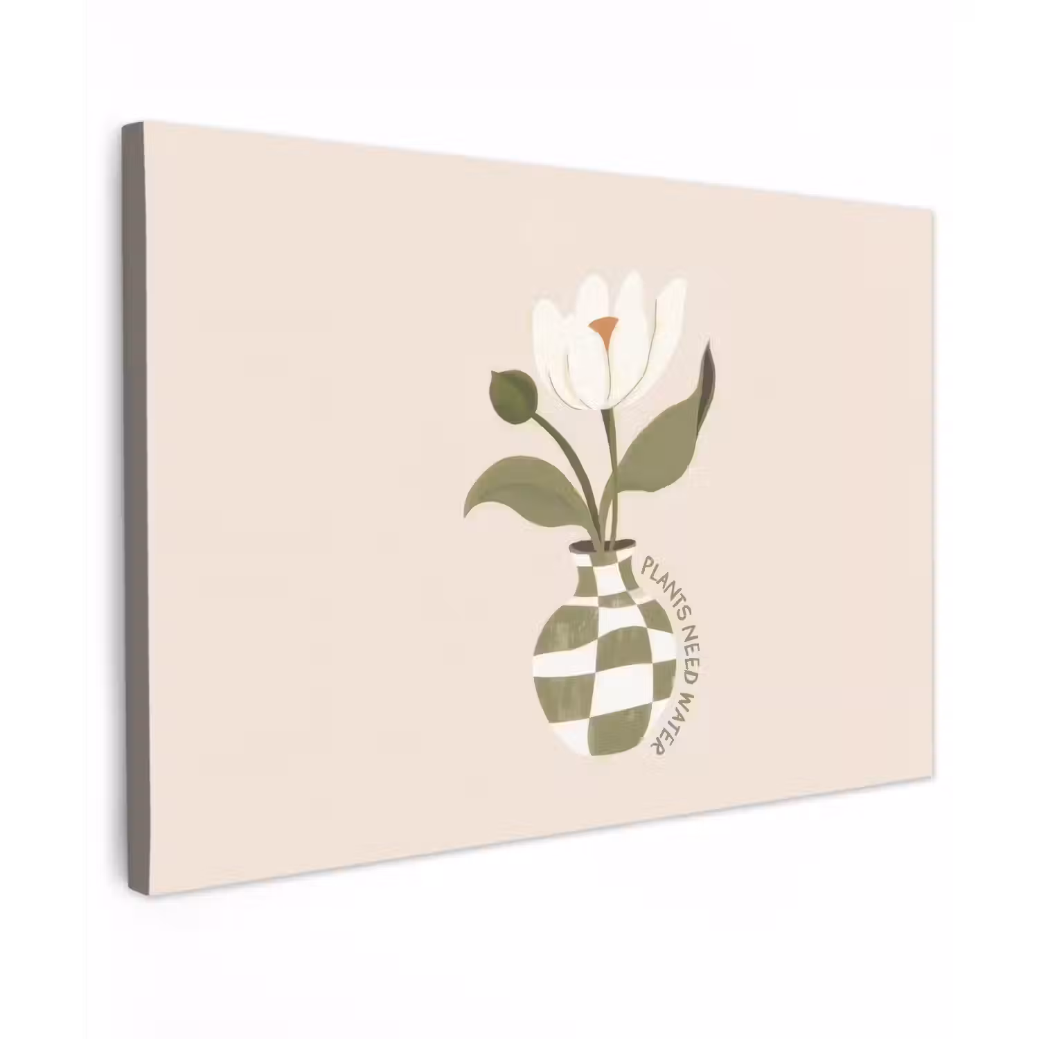 Bloem - Wit - Vaas - Quote Tuinposter op houten frame 2 cm dik klein -3d