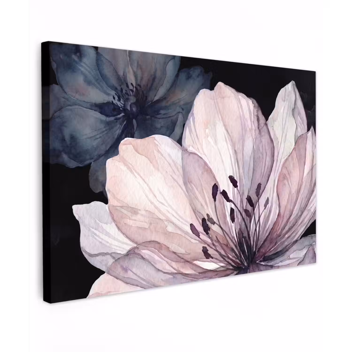Bloemen - Aquarel - Modern - Roze - Donker Tuinposter op houten frame 2 cm dik klein -3d