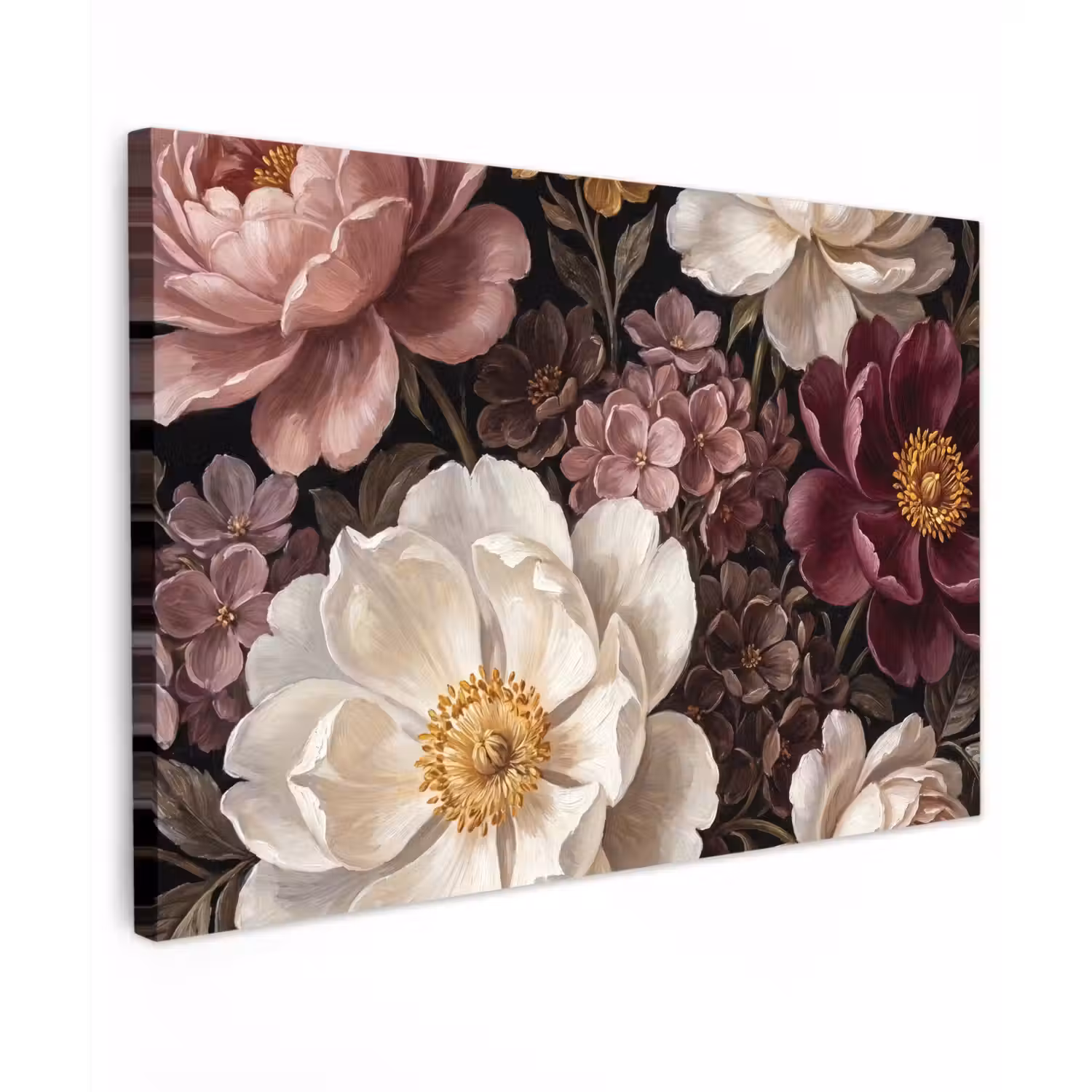 Bloemen - Boeket - Klassiek - Donker - Rood Tuinposter op houten frame 2 cm dik klein -3d