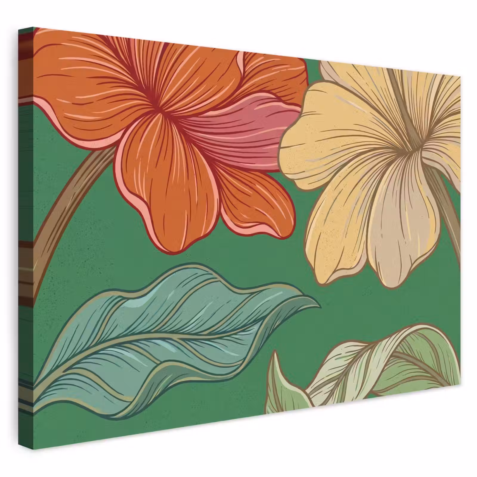 Outdoor Leinwand - Blumen – Grün – Illustration - Bloemen - Groen - Illustratie Tuinposter op houten frame 2 cm dik klein