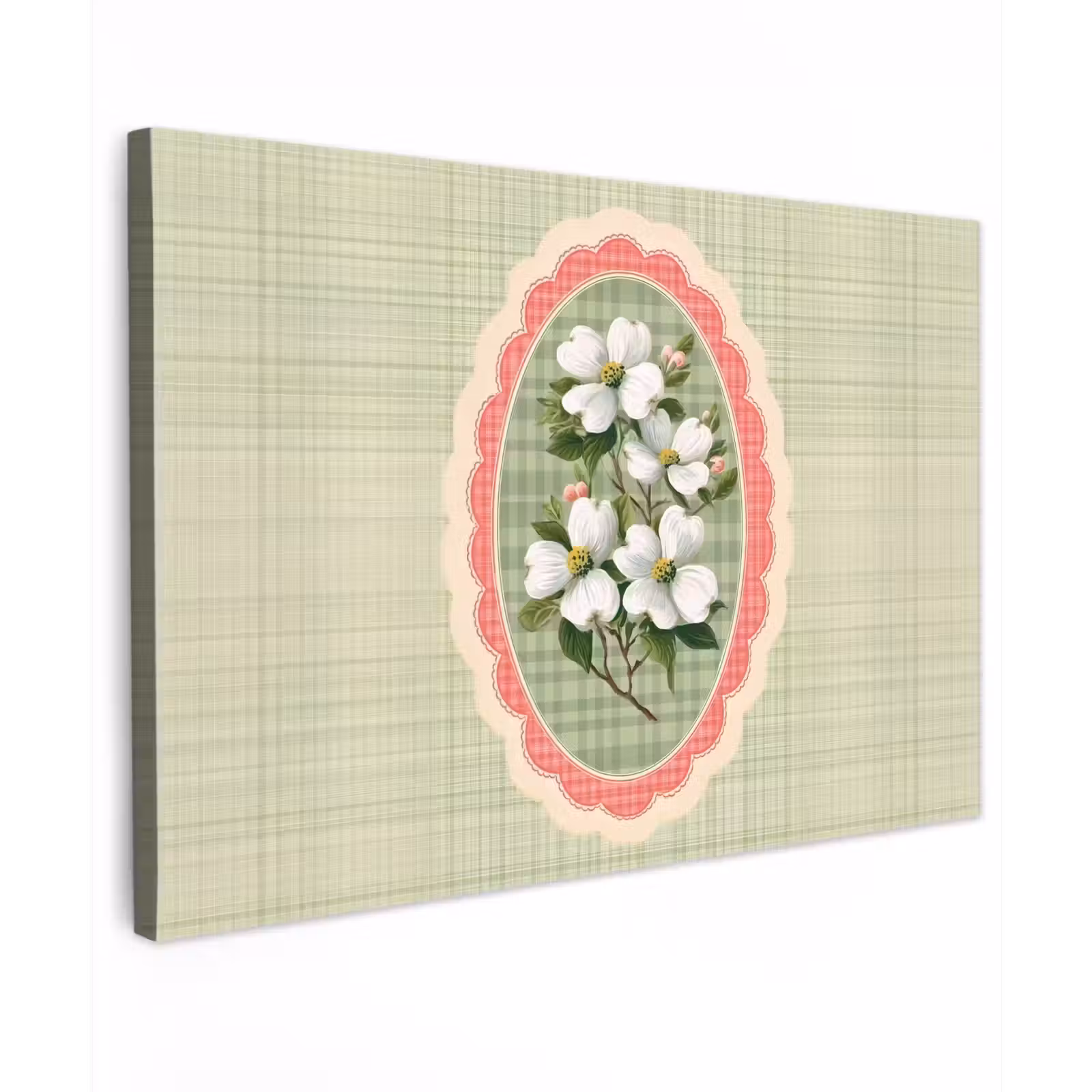 Bloemen - Illustratie - Geruit - Groen Tuinposter op houten frame 2 cm dik klein -3d
