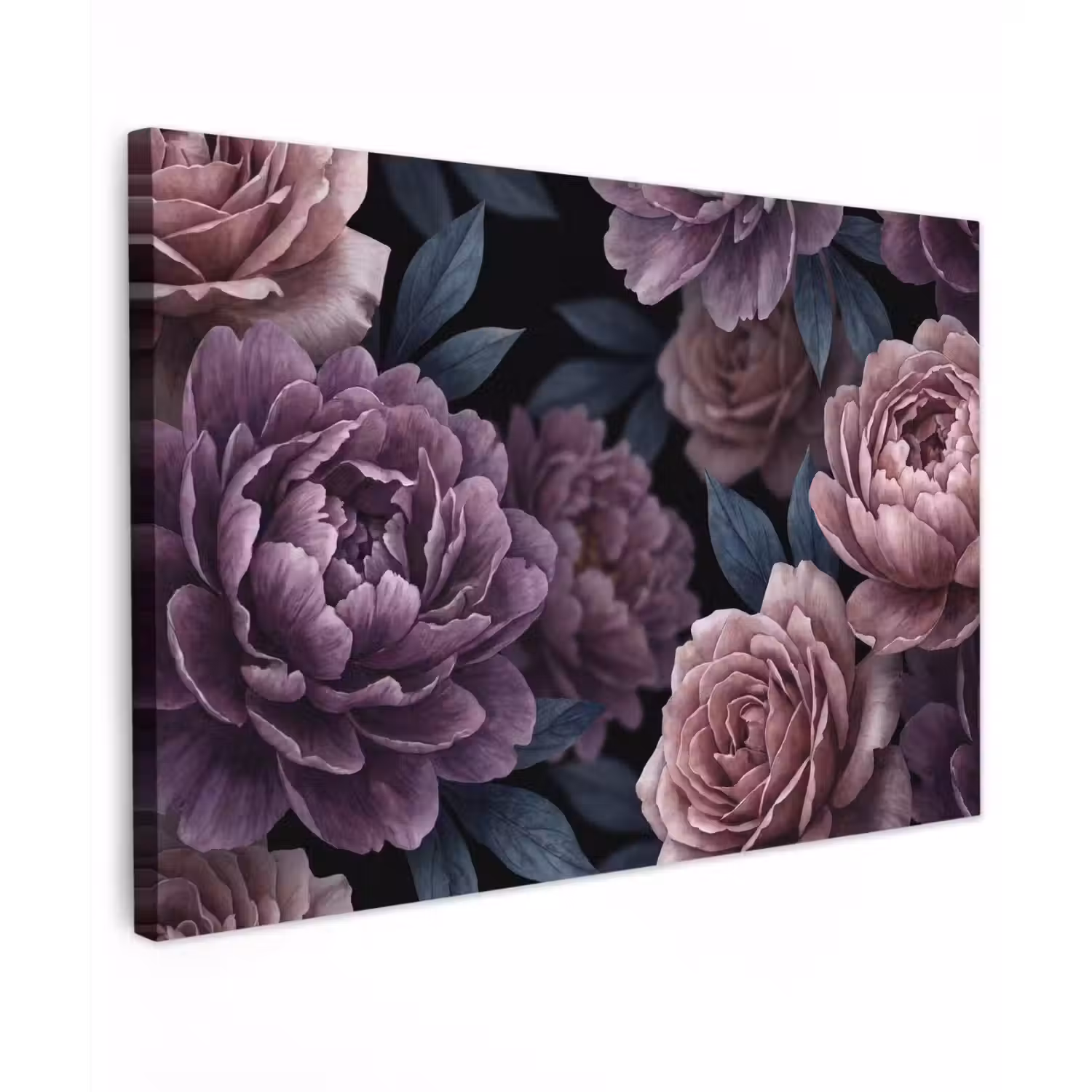 Bloemen - Patroon - Donker - Botanisch - Paars Tuinposter op houten frame 2 cm dik klein -3d