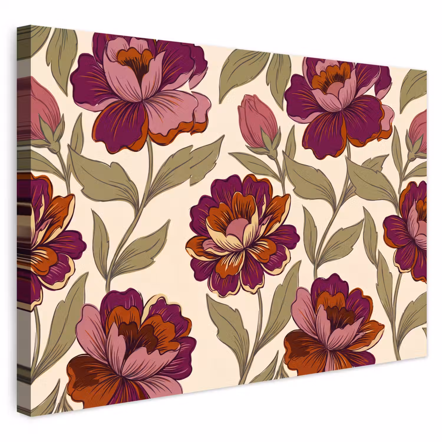 Bloemen - Patroon - Natuur - Modern - Paars Tuinposter op houten frame 2 cm dik klein -3d