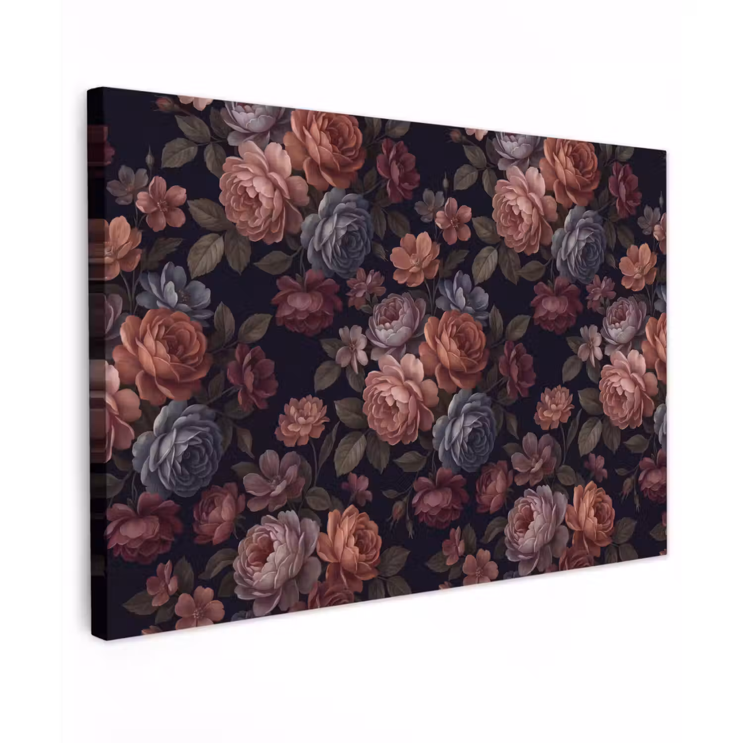 Bloemen - Patroon - Vintage - Donker - Roze Tuinposter op houten frame 2 cm dik klein -3d