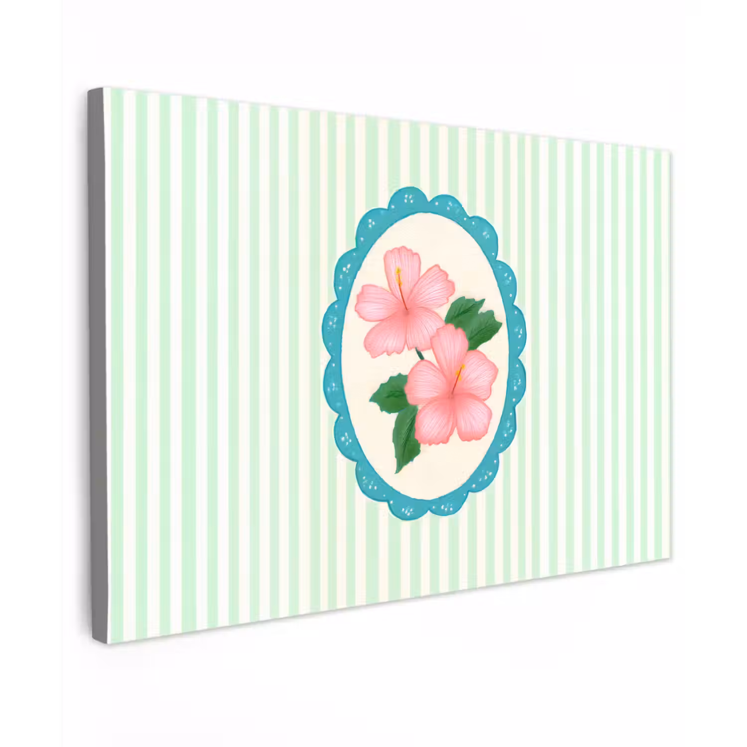 Bloemen - Ovaal - Strepen - Groen Tuinposter op houten frame 2 cm dik klein -3d