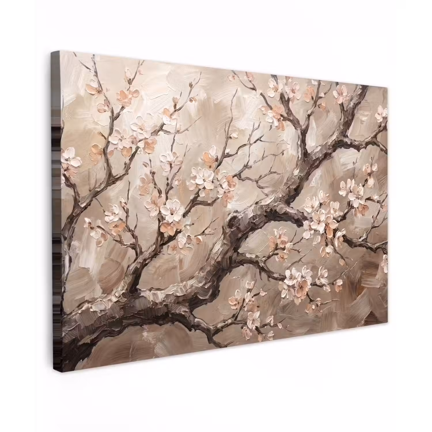 Bloesem - Takken - Schilderij - Beige - Serene Tuinposter op houten frame 2 cm dik klein -3d