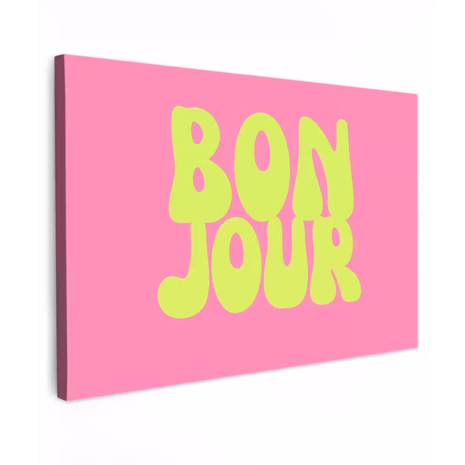 Bonjour - Roze - Fel groen Tuinposter op houten frame 2 cm dik klein -3d