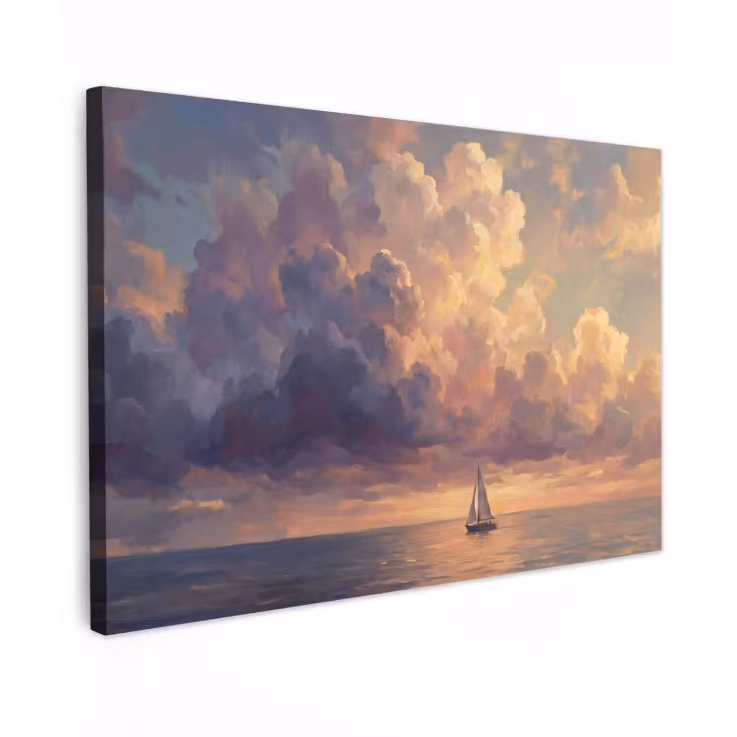 Boot - Zonsondergang - Zee - Natuur - Goud Tuinposter op houten frame 2 cm dik klein -3d