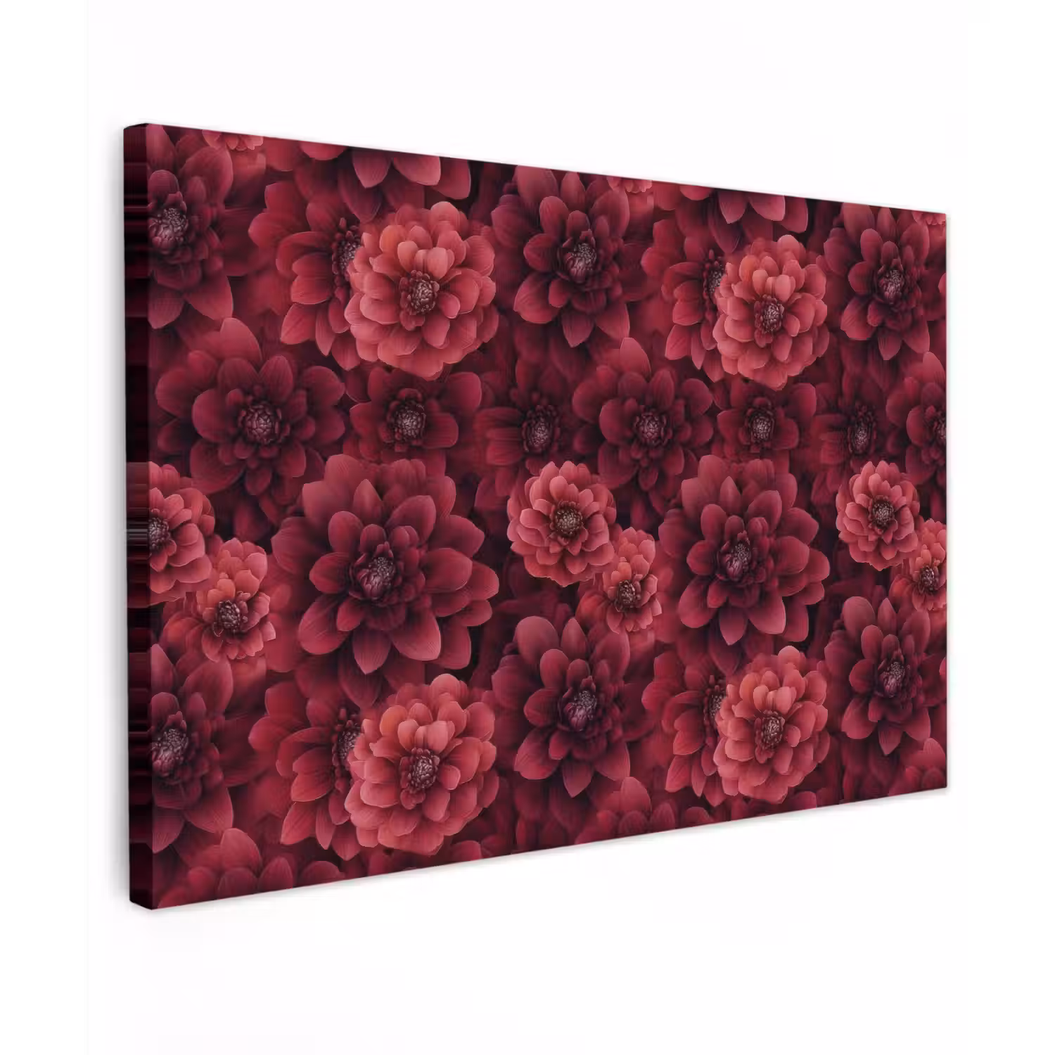Dahlias - Bloemen - Rood Tuinposter op houten frame 2 cm dik klein 845 -3d